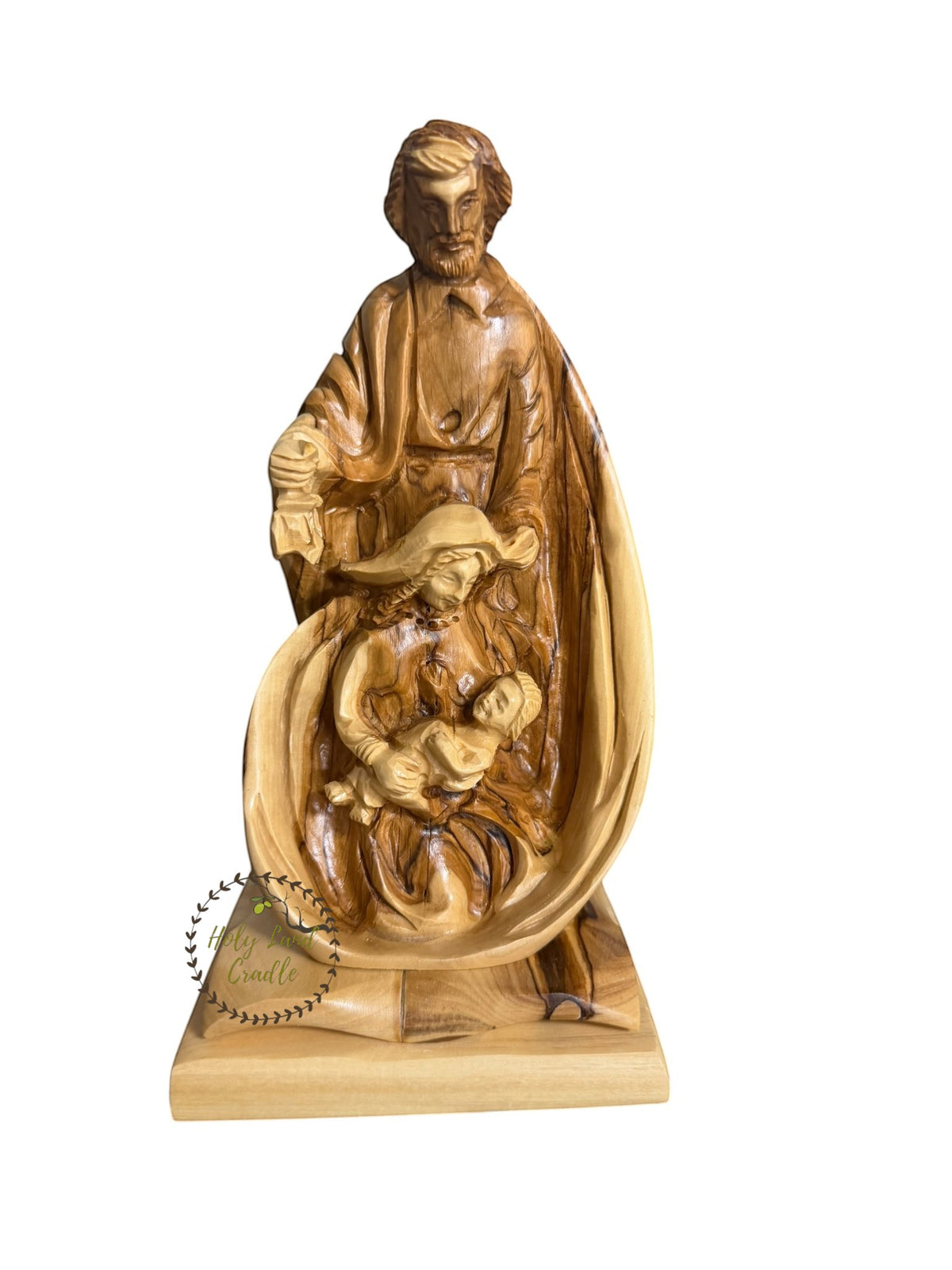 Masterfully Carved Holy Family with Detailed Faces and Lantern