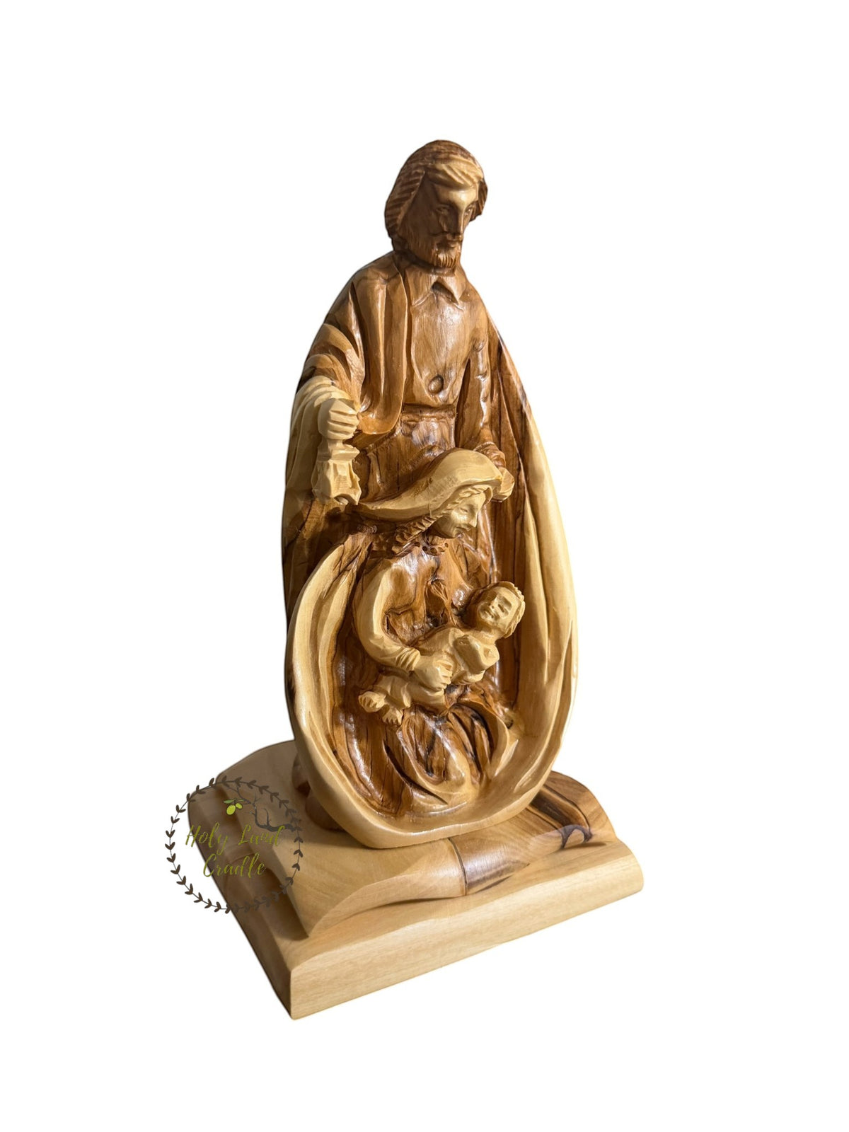 Masterfully Carved Holy Family with Detailed Faces and Lantern
