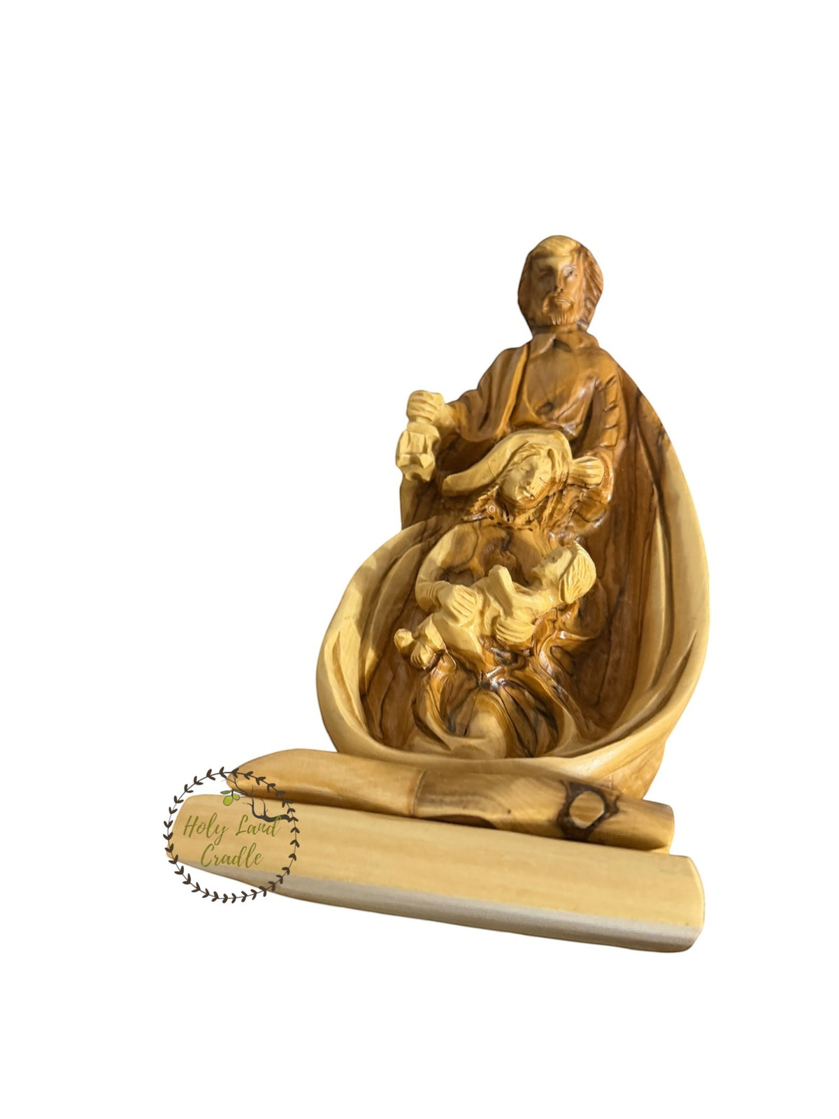 Masterfully Carved Holy Family with Detailed Faces and Lantern