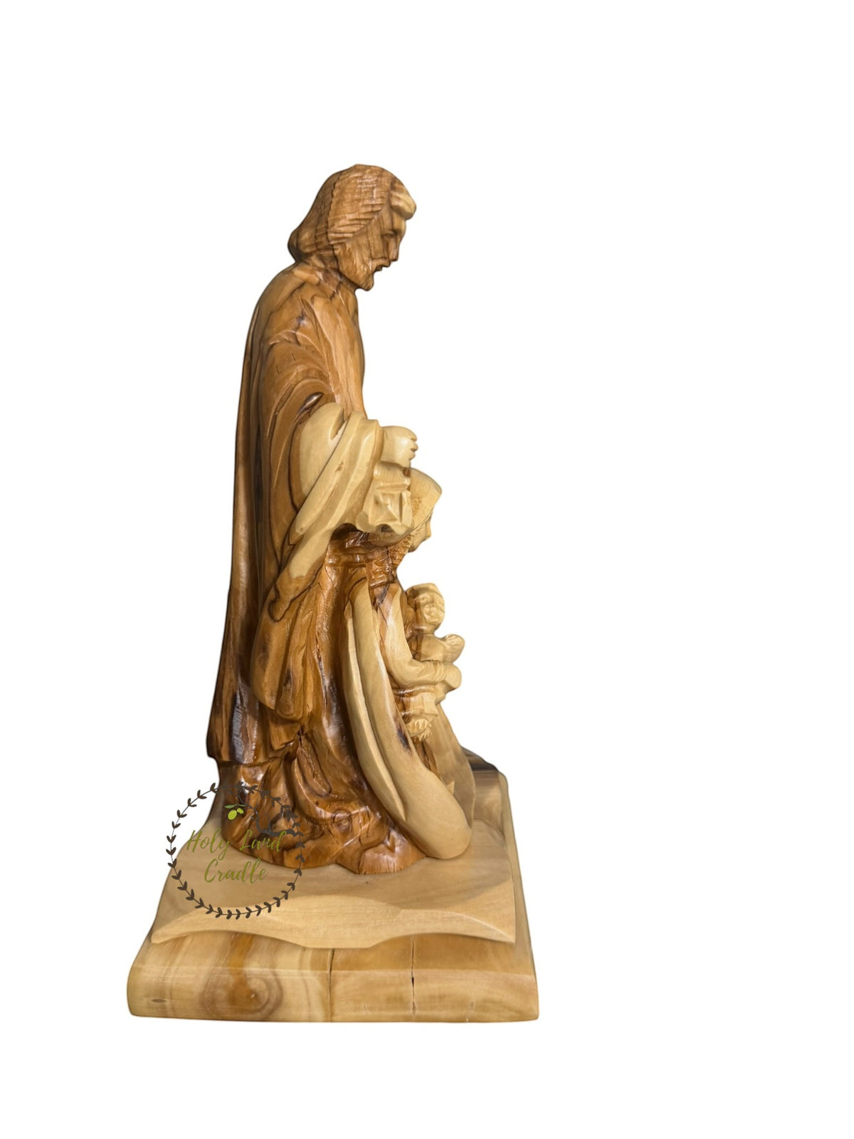 Masterfully Carved Holy Family with Detailed Faces and Lantern