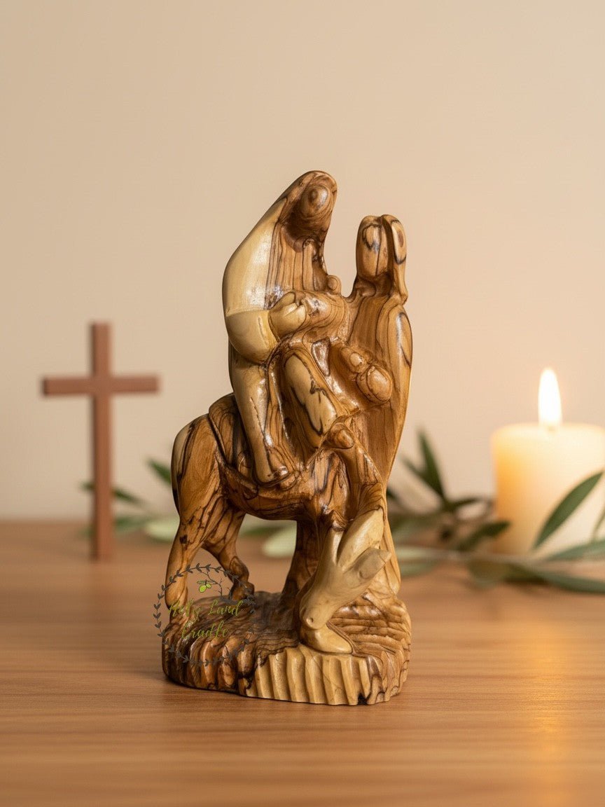 Olive Wood Faceless Holy Family Flight to Egypt - Holy Land Cradle
