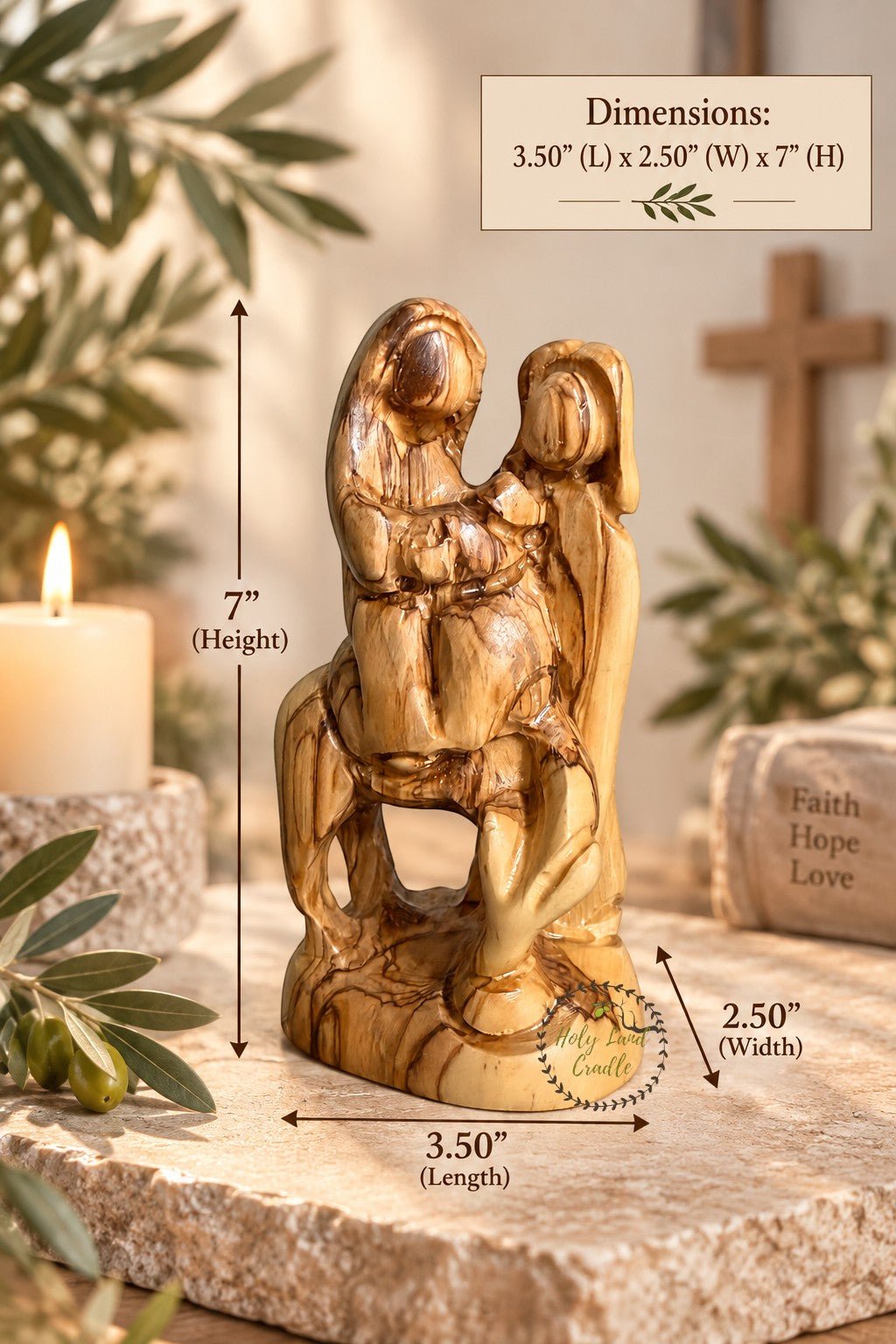 Olive Wood Faceless Holy Family Flight to Egypt - Holy Land Cradle