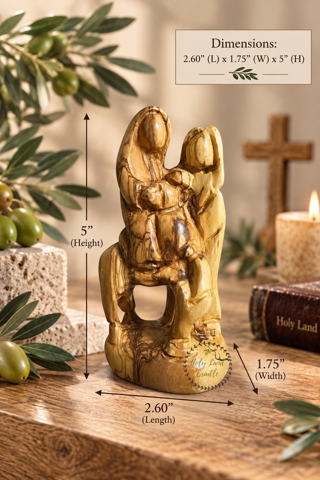 Olive Wood Faceless Holy Family Flight to Egypt - Holy Land Cradle