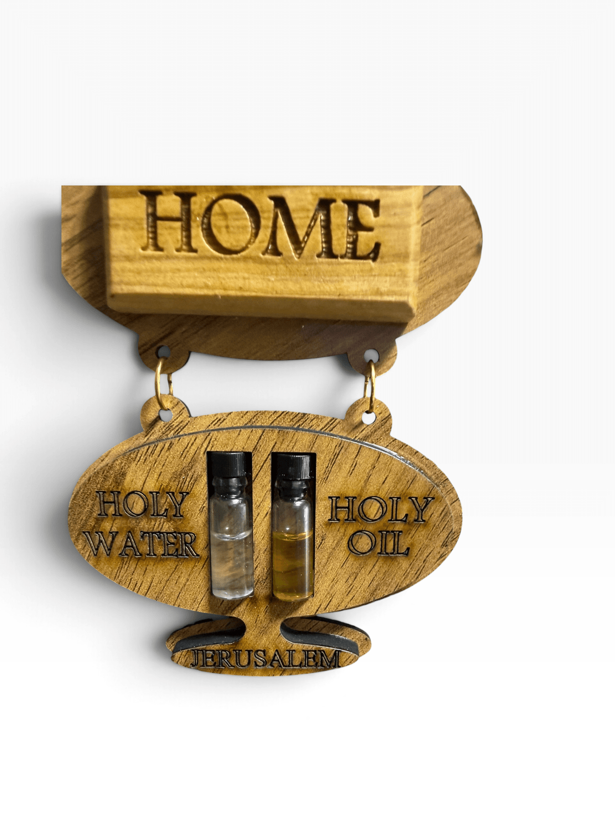 Olive Wood God Bless Our Home Wall Hanging with Holy Water & Holy Oil - Holy Land Cradle