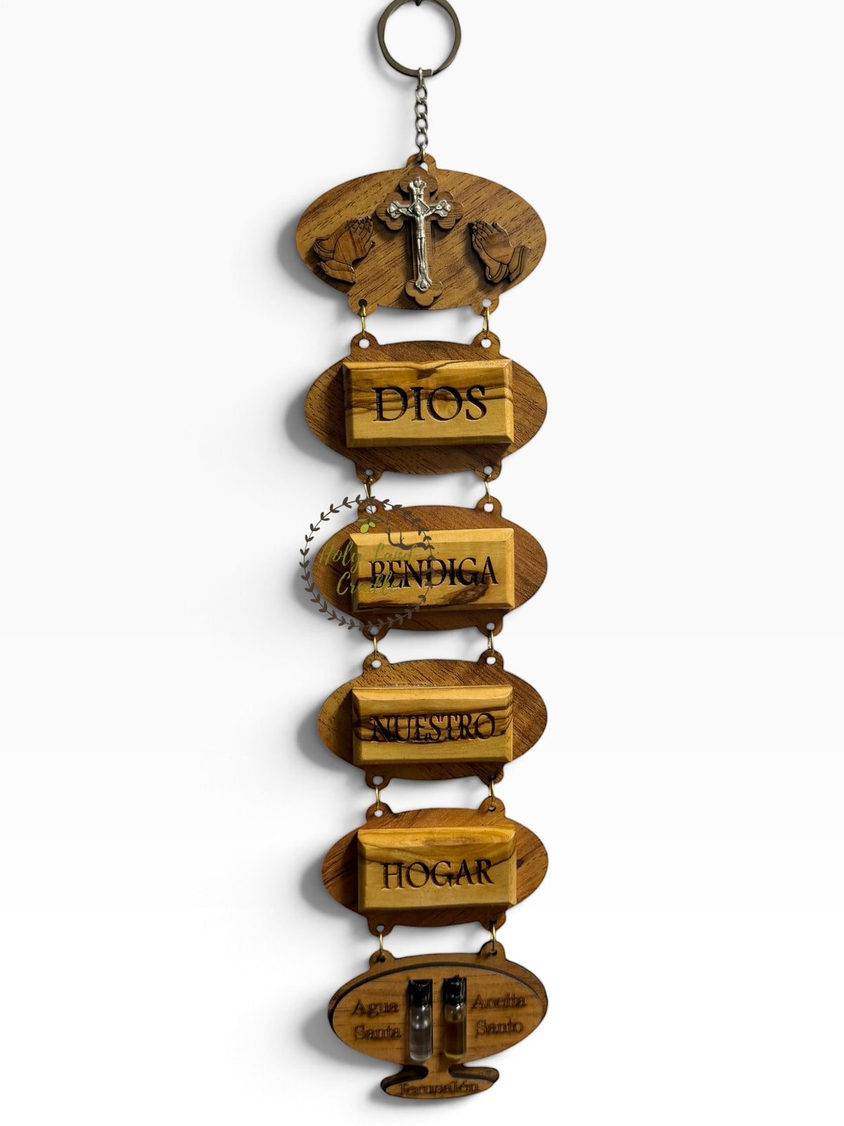 Olive Wood God Bless Our Home Wall Hanging with Holy Water & Holy Oil - Holy Land Cradle