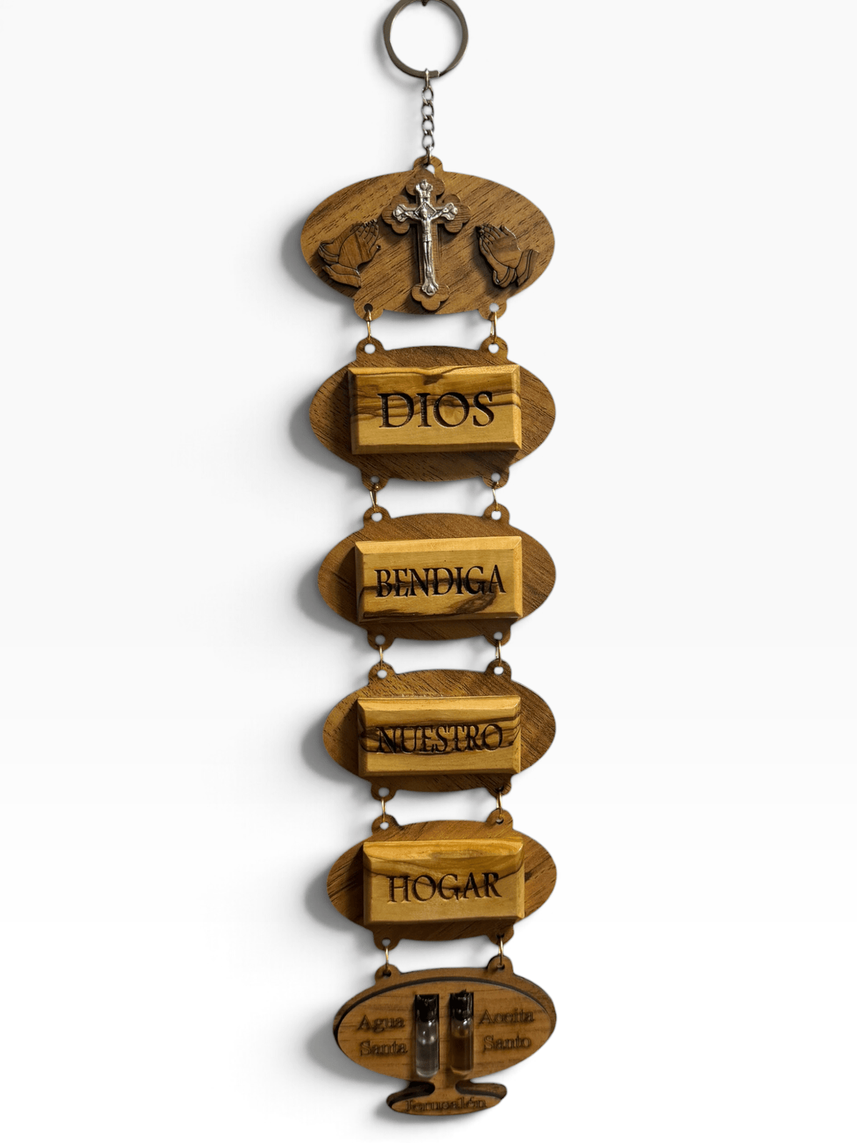 Olive Wood God Bless Our Home Wall Hanging with Holy Water & Holy Oil - Holy Land Cradle