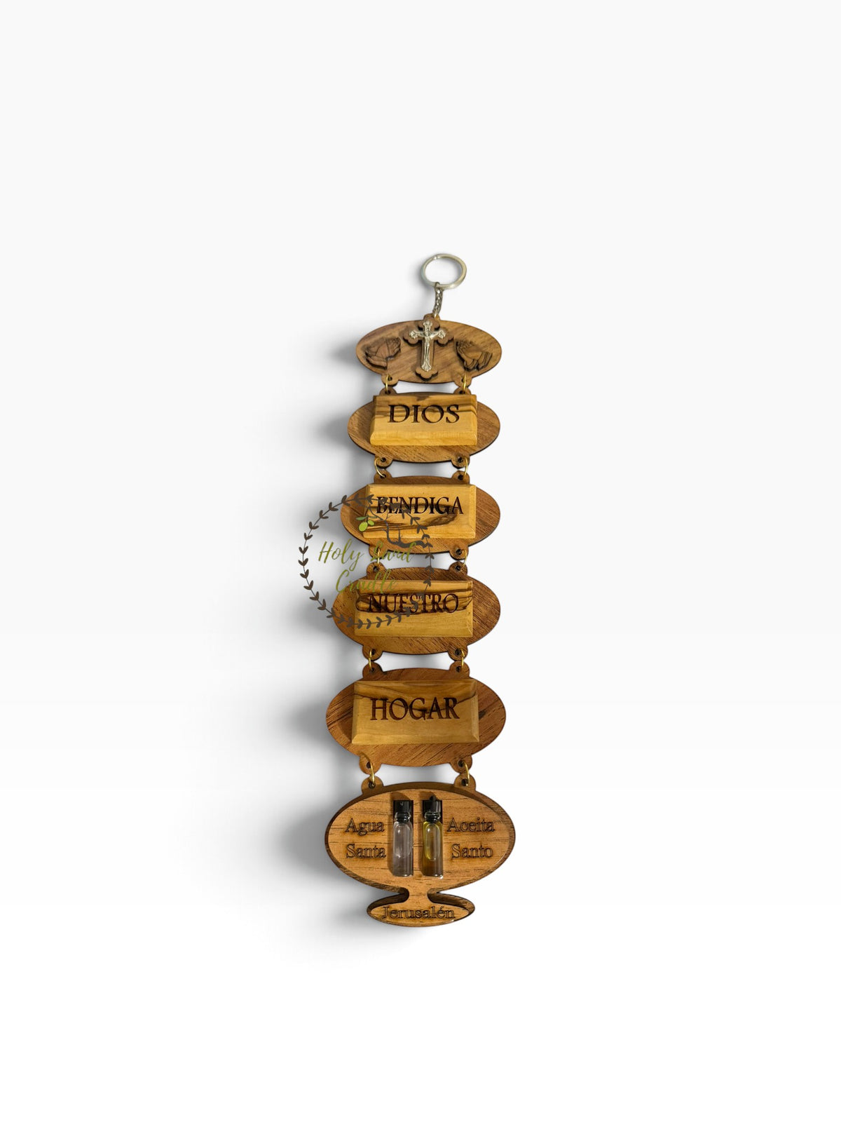 Olive Wood God Bless Our Home Wall Hanging with Holy Water & Holy Oil - Holy Land Cradle
