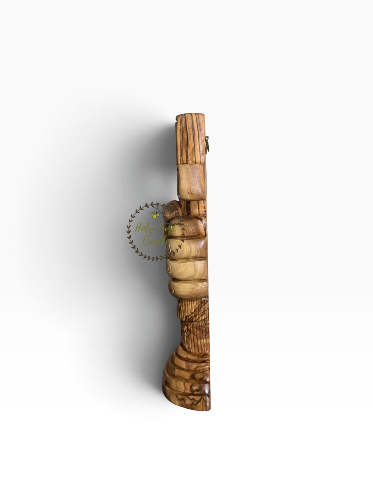 Masterfully Carved Olive Wood Hand of Faith Carrying the Cross - Holy Land Cradle
