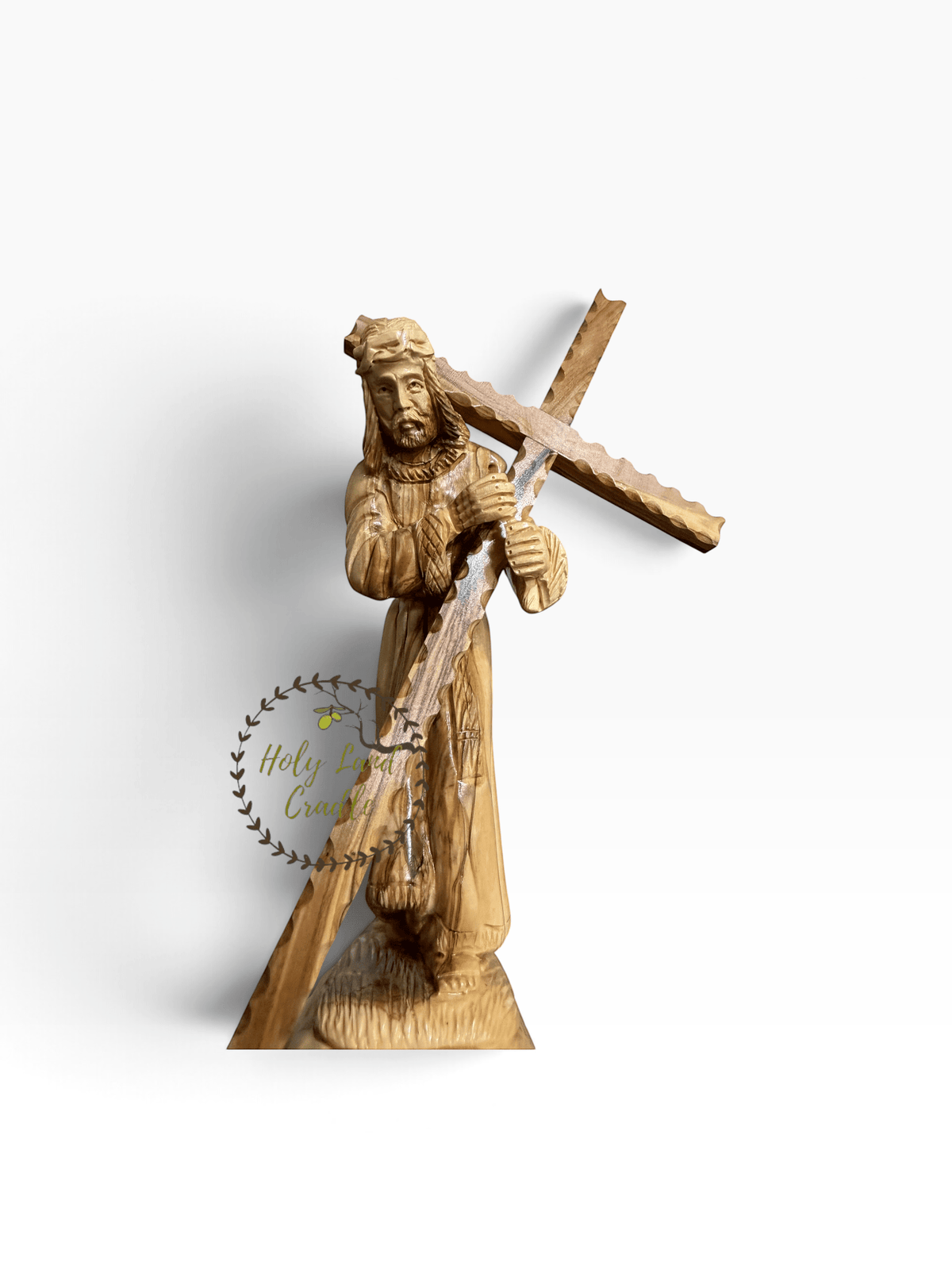 Masterfully Carved Olive Wood Jesus Carrying the Cross - Holy Land Cradle