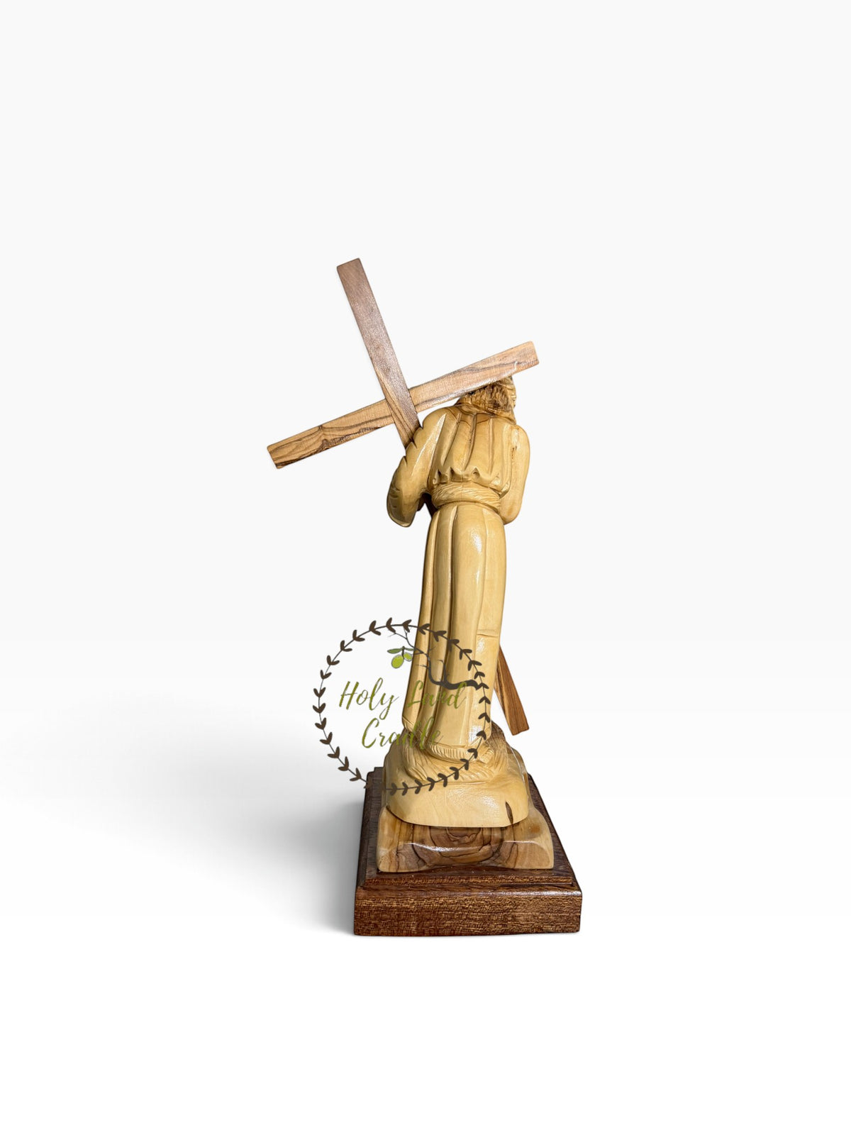 Masterfully Carved Olive Wood Jesus Carrying the Cross - Holy Land Cradle