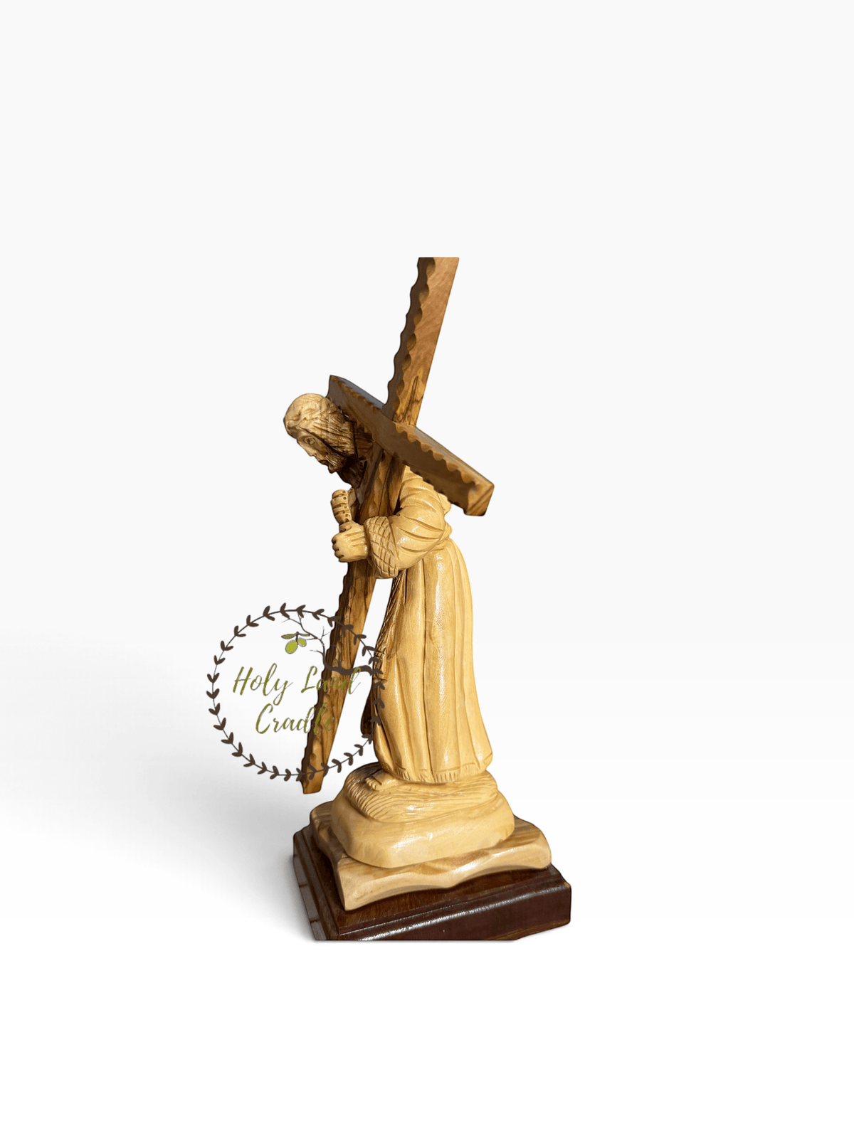 Masterfully Carved Olive Wood Jesus Carrying the Cross - Holy Land Cradle