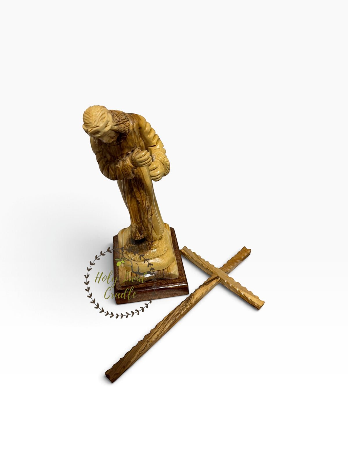 Masterfully Carved Olive Wood Jesus Carrying the Cross - Holy Land Cradle