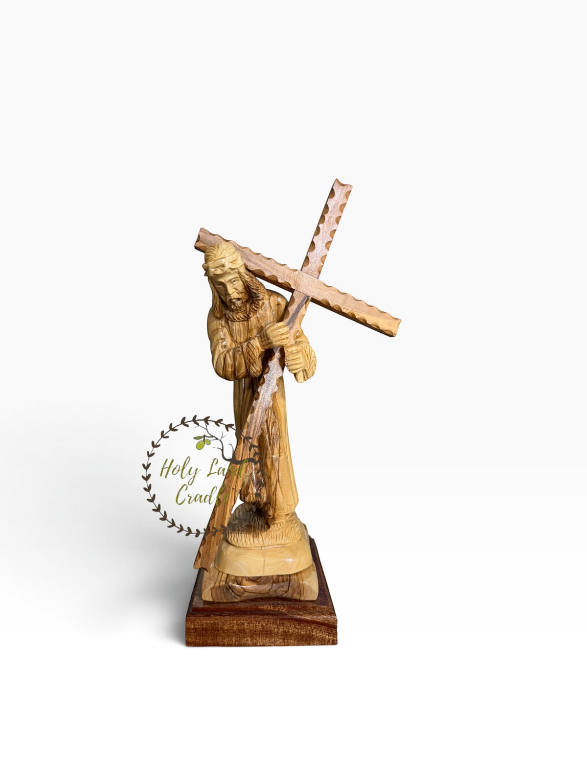 Masterfully Carved Olive Wood Jesus Carrying the Cross - Holy Land Cradle