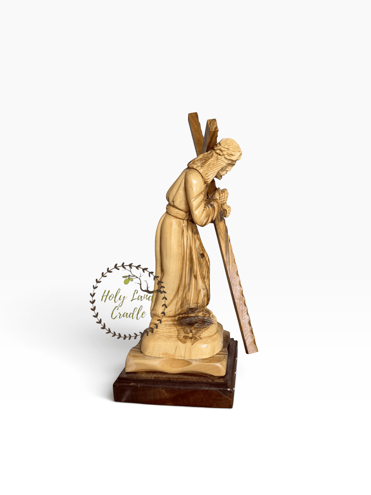 Masterfully Carved Olive Wood Jesus Carrying the Cross - Holy Land Cradle