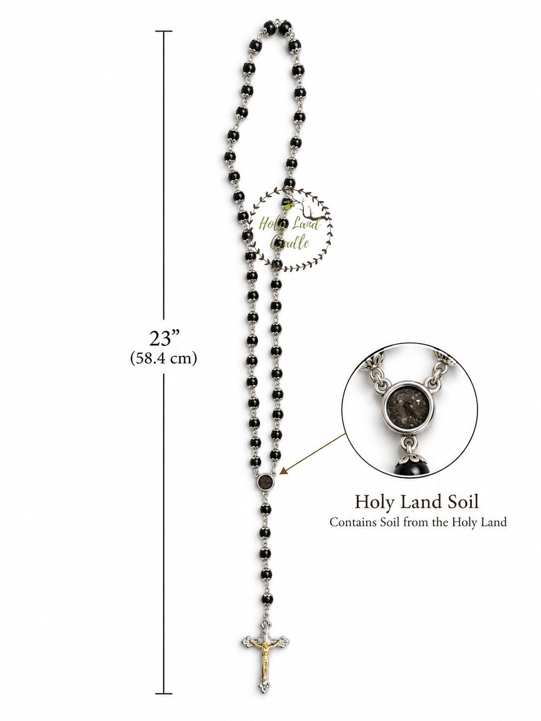 Rosary with Decorative Bead Caps & Holy Land Soil - Holy Land Cradle