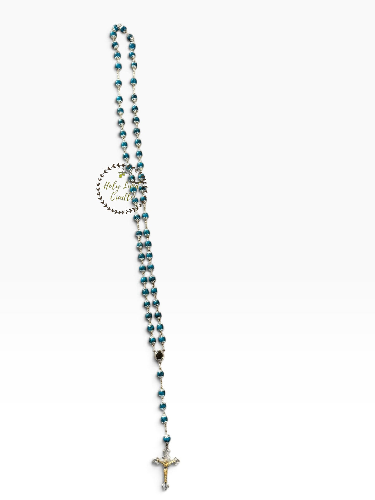 Rosary with Decorative Bead Caps & Holy Land Soil - Holy Land Cradle