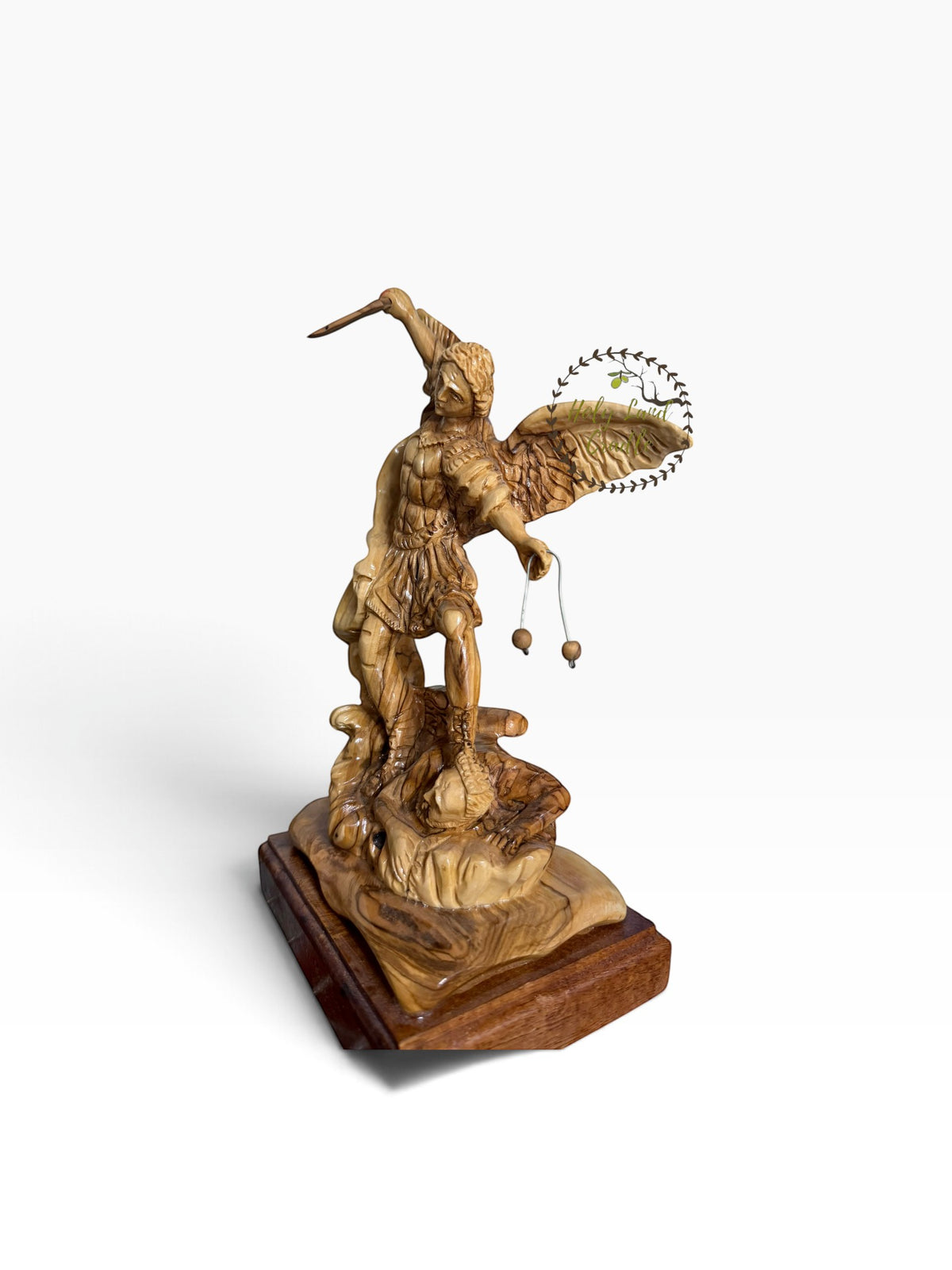 Masterfully Carved Olive Wood Saint Michael the Archangel - Holy Land Cradle