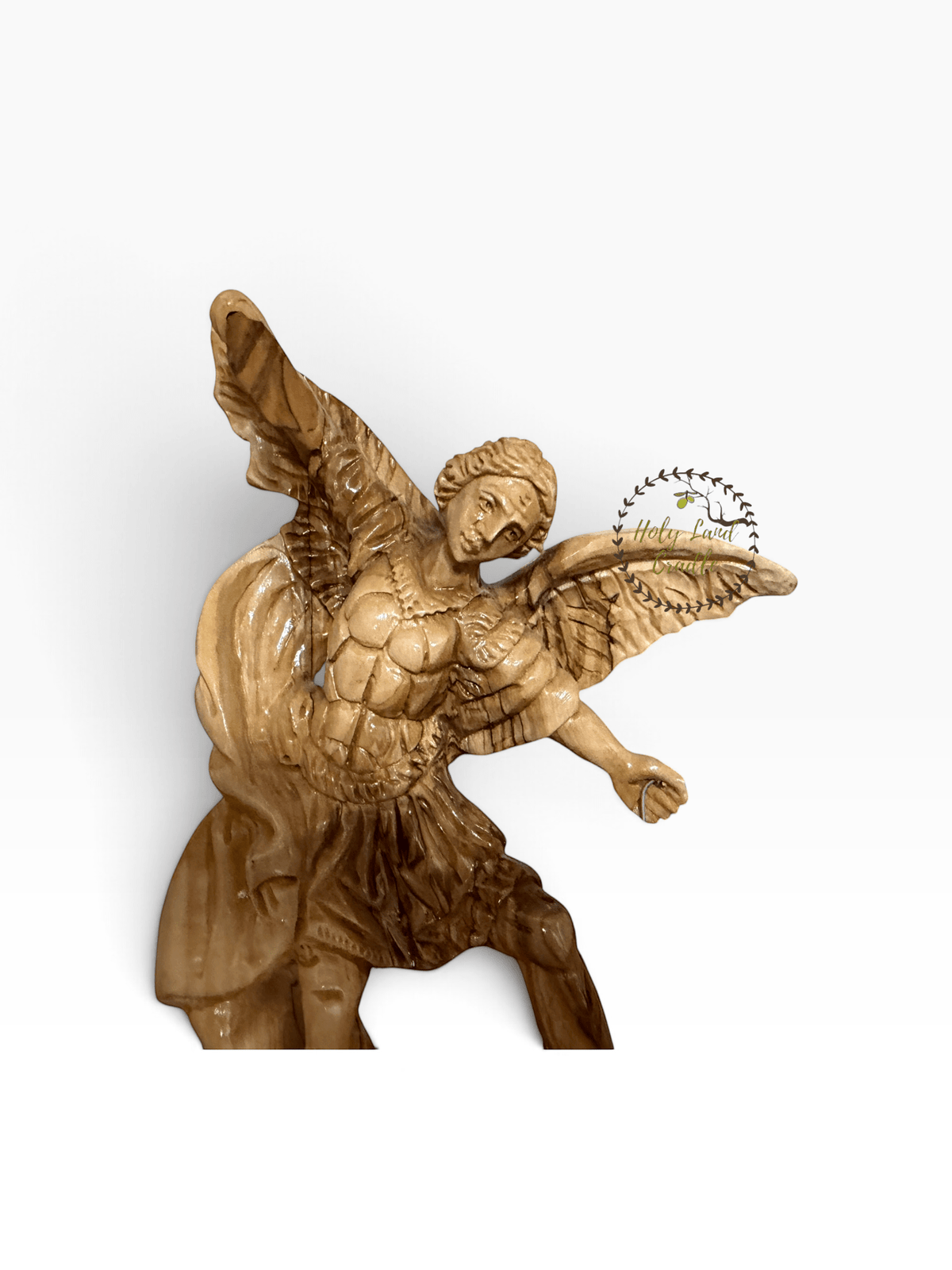 Masterfully Carved Olive Wood Saint Michael the Archangel - Holy Land Cradle