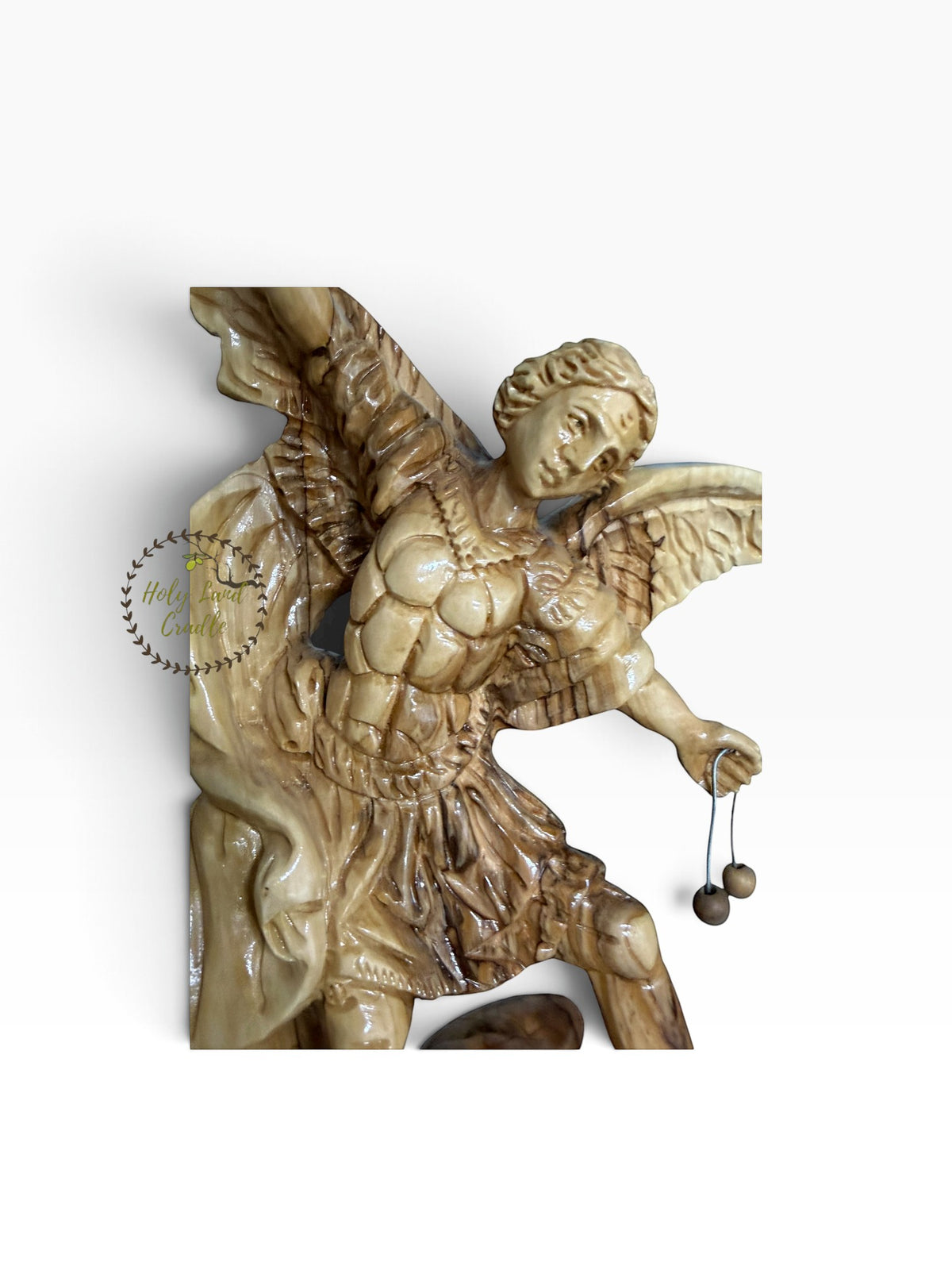 Masterfully Carved Olive Wood Saint Michael the Archangel - Holy Land Cradle