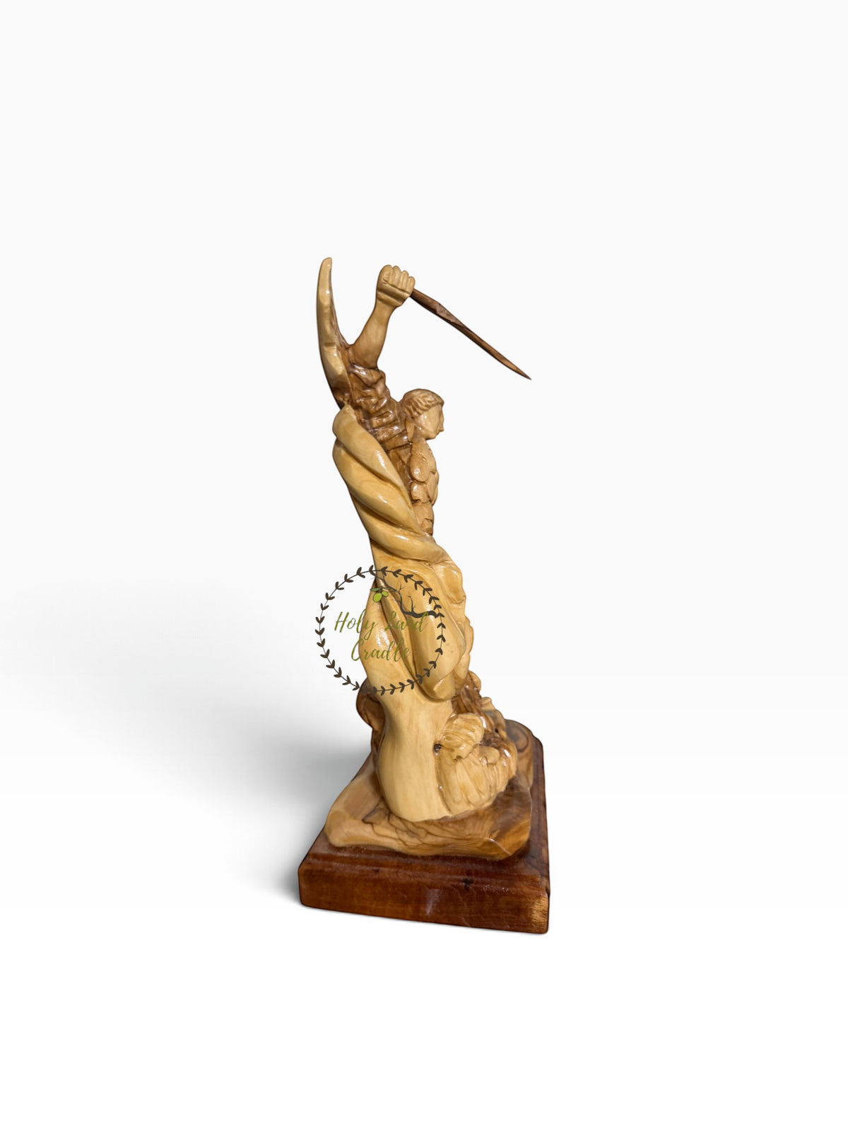Masterfully Carved Olive Wood Saint Michael the Archangel - Holy Land Cradle