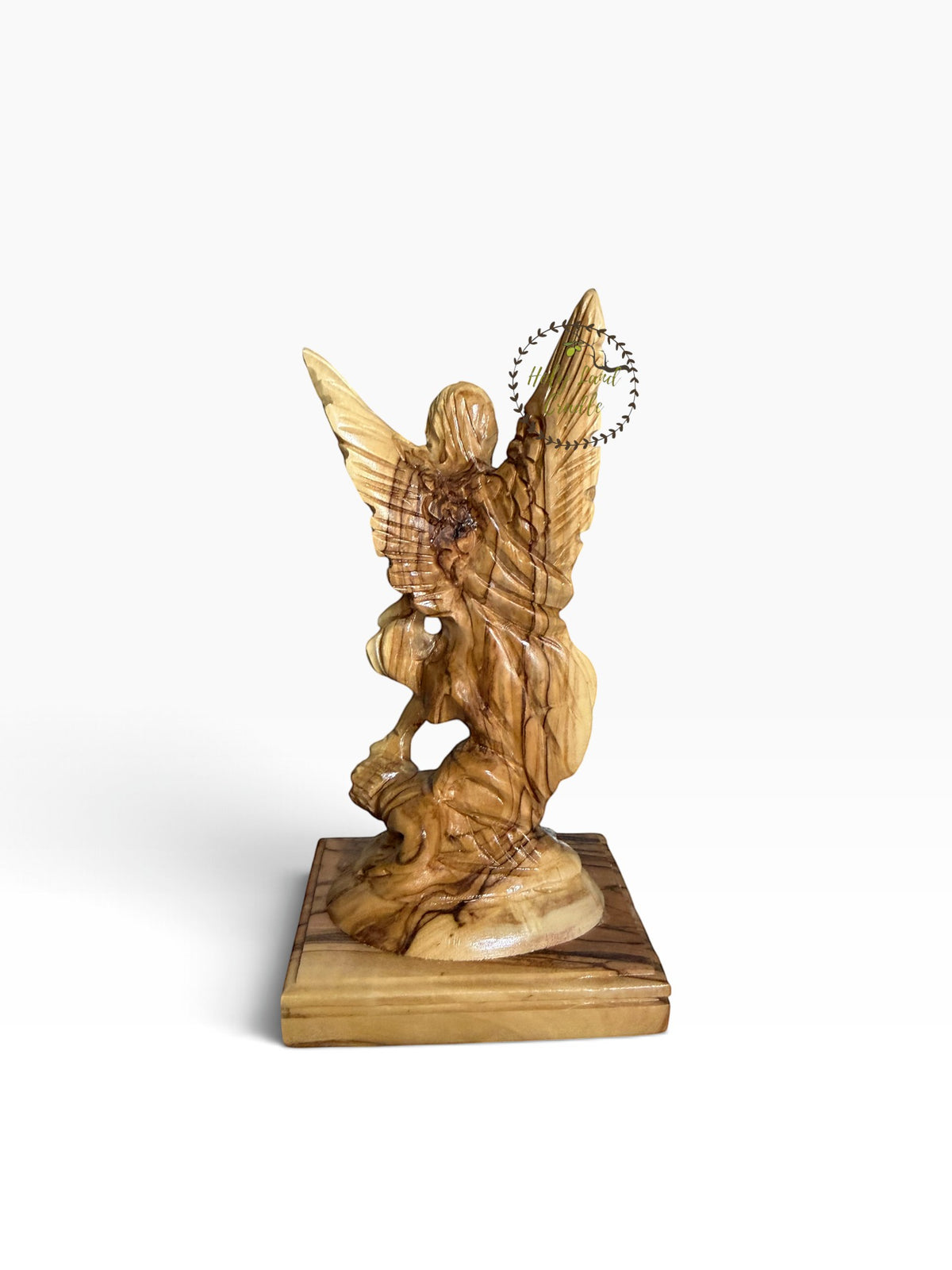 Masterfully Carved Olive Wood Saint Michael the Archangel - Holy Land Cradle
