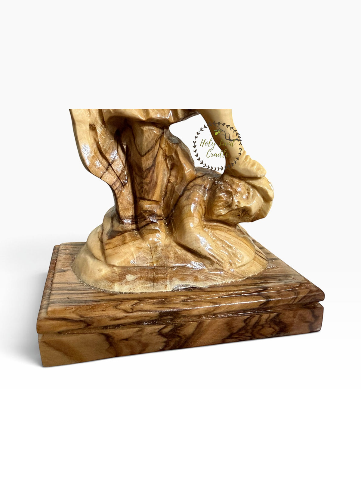 Masterfully Carved Olive Wood Saint Michael the Archangel - Holy Land Cradle