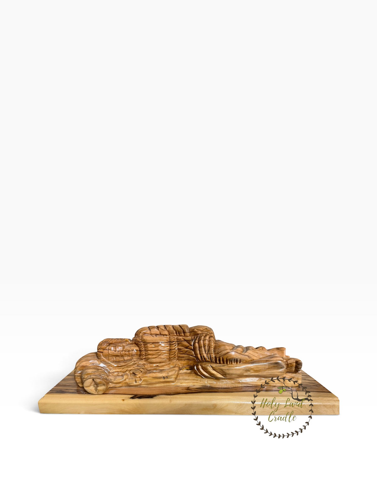Hand-Carved Olive Wood Sleeping Saint Joseph on Wooden Base - Holy Land Cradle