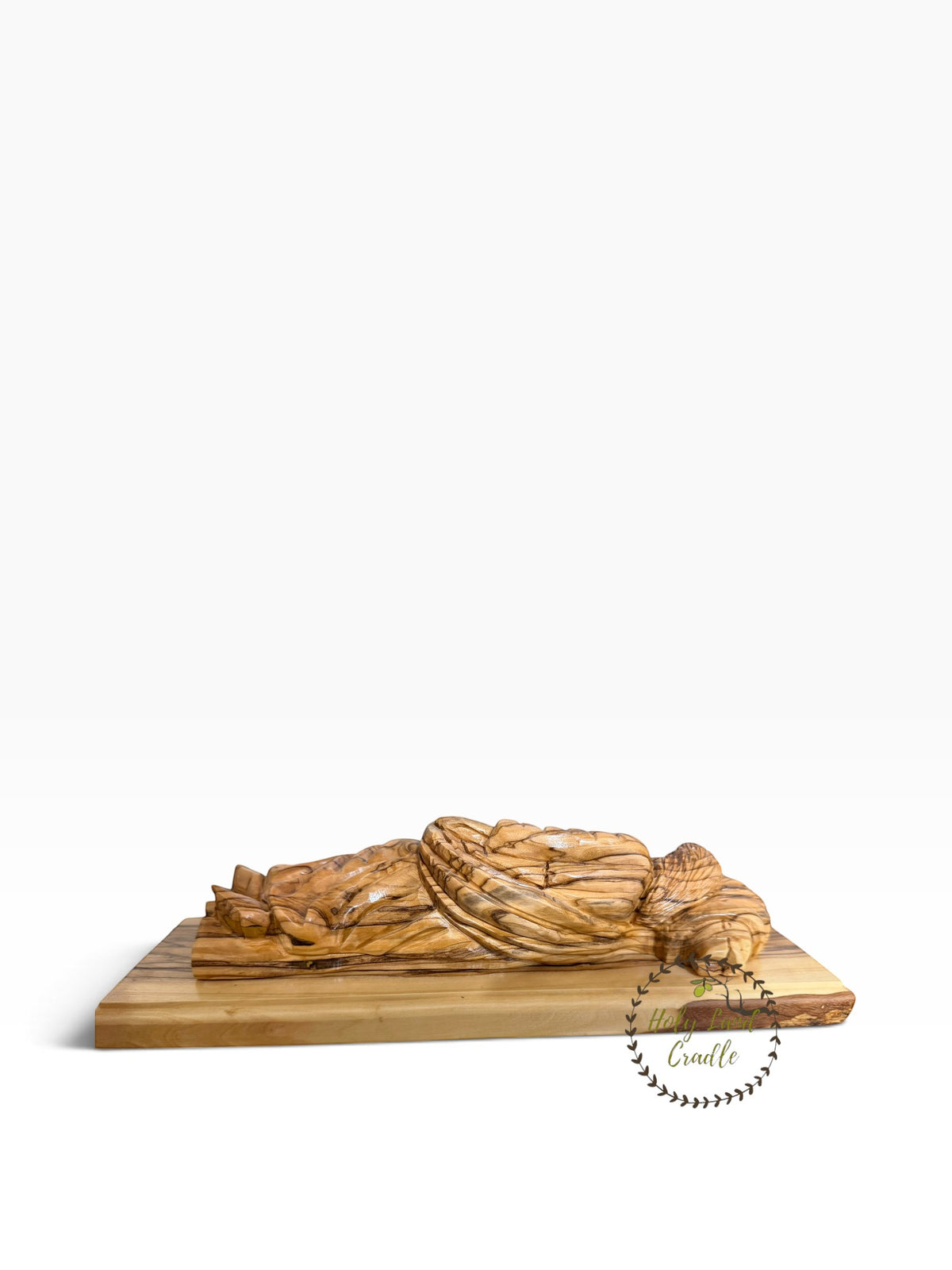 Hand-Carved Olive Wood Sleeping Saint Joseph on Wooden Base - Holy Land Cradle