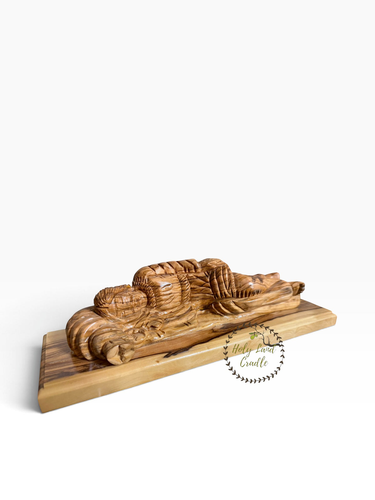 Hand-Carved Olive Wood Sleeping Saint Joseph on Wooden Base - Holy Land Cradle
