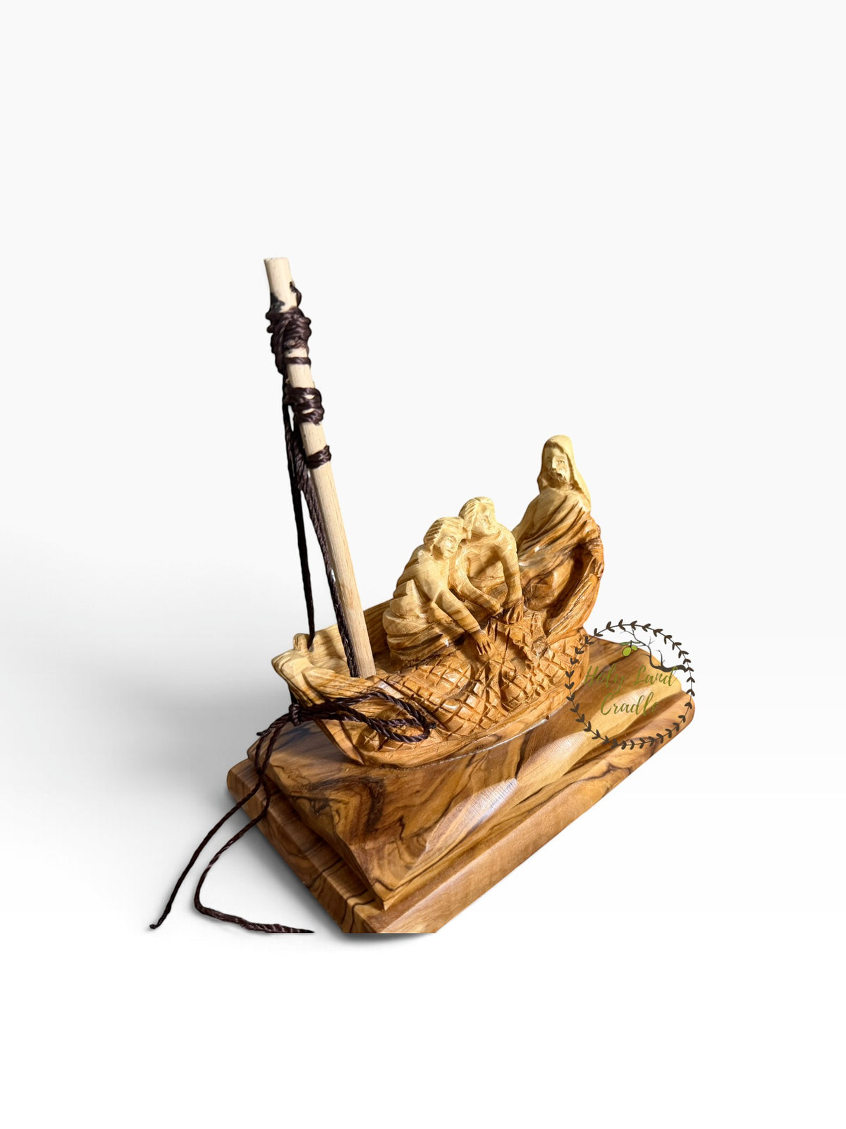 Masterfully Carved Olive Wood Fishers of Men — Jesus and the Fishermen - Holy Land Cradle