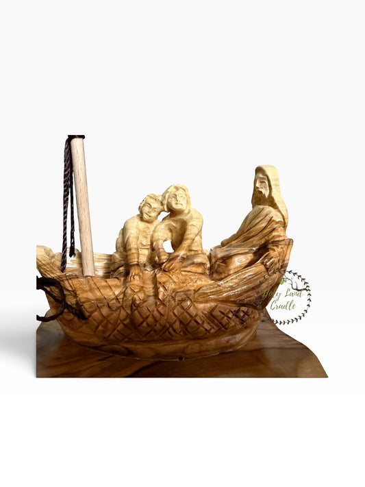 Masterfully Carved Olive Wood Fishers of Men — Jesus and the Fishermen - Holy Land Cradle