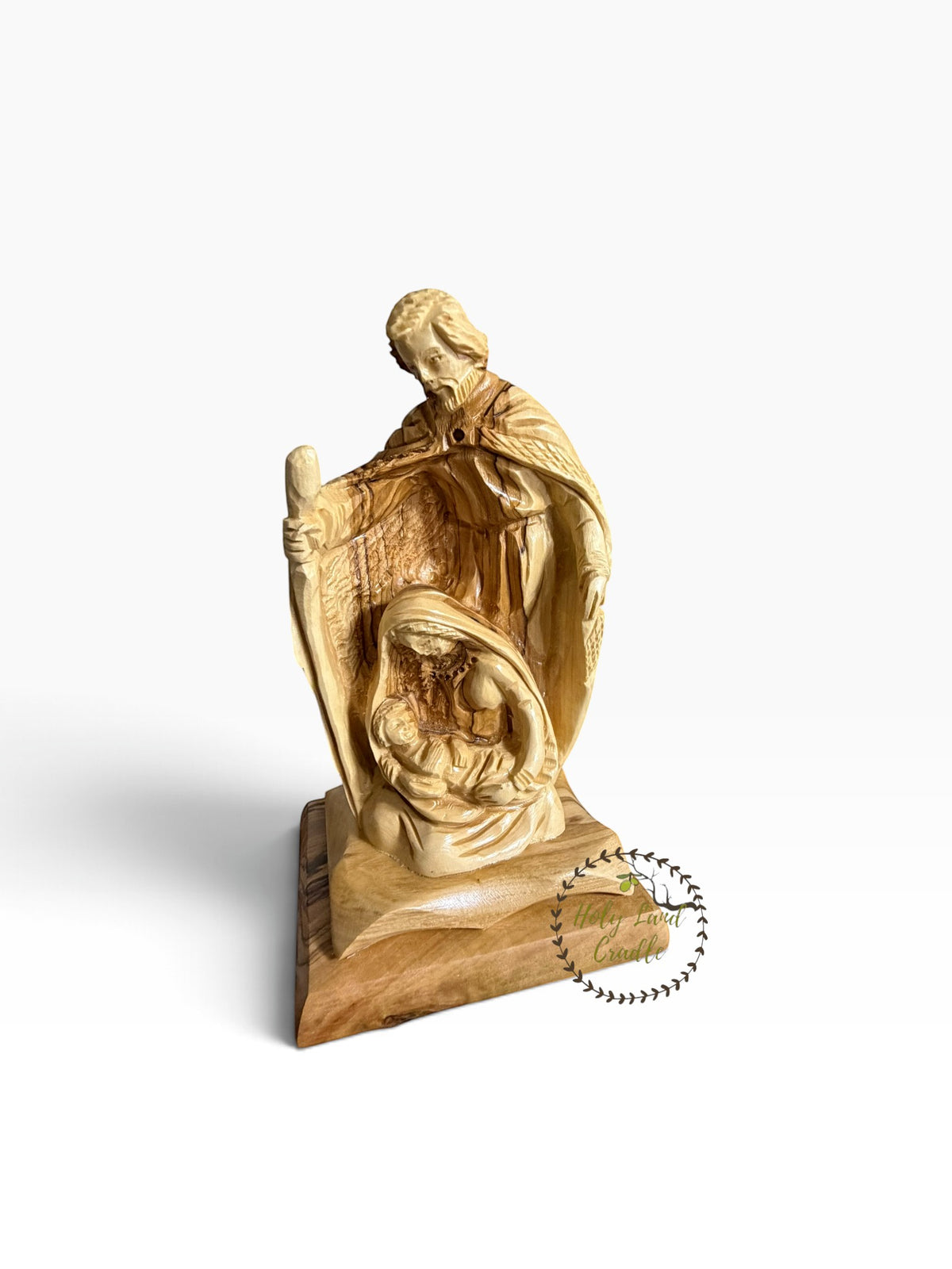 Hand-Carved Olive Wood Holy Family Nativity — A Savior Is Born - Holy Land Cradle
