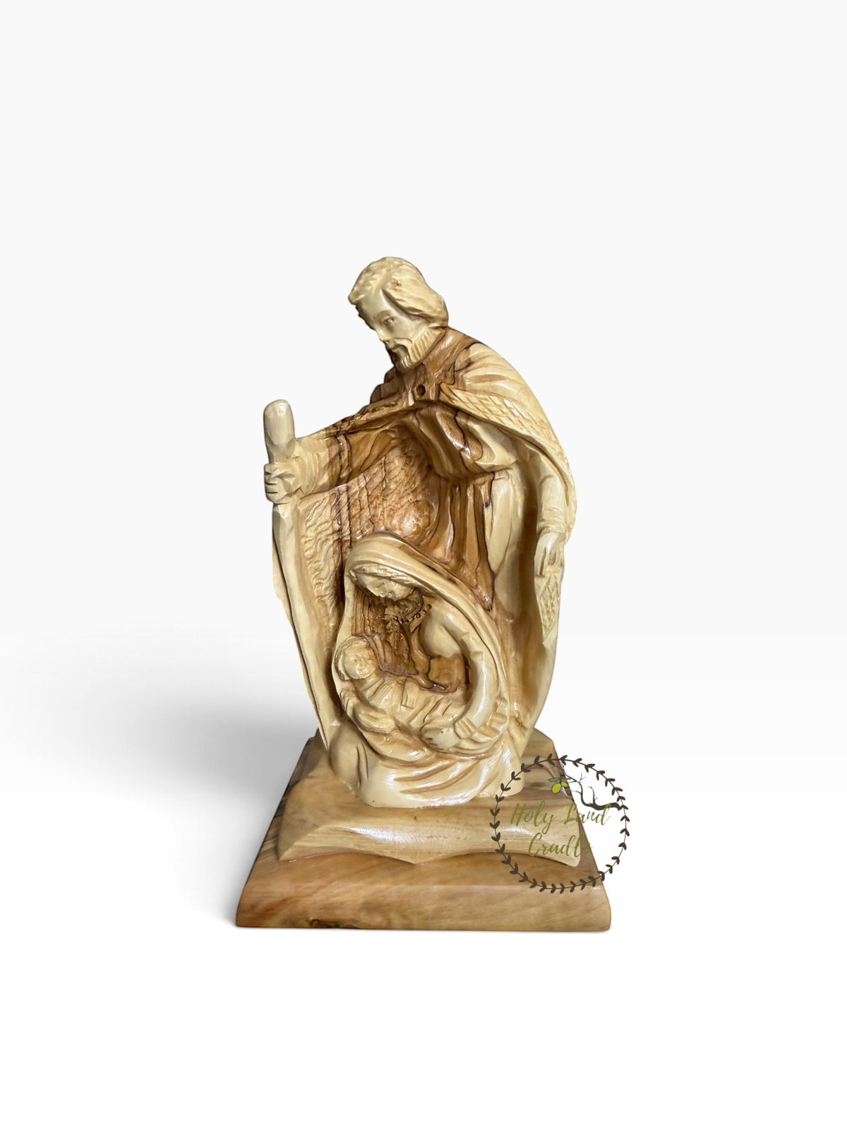 Hand-Carved Olive Wood Holy Family Nativity — A Savior Is Born - Holy Land Cradle