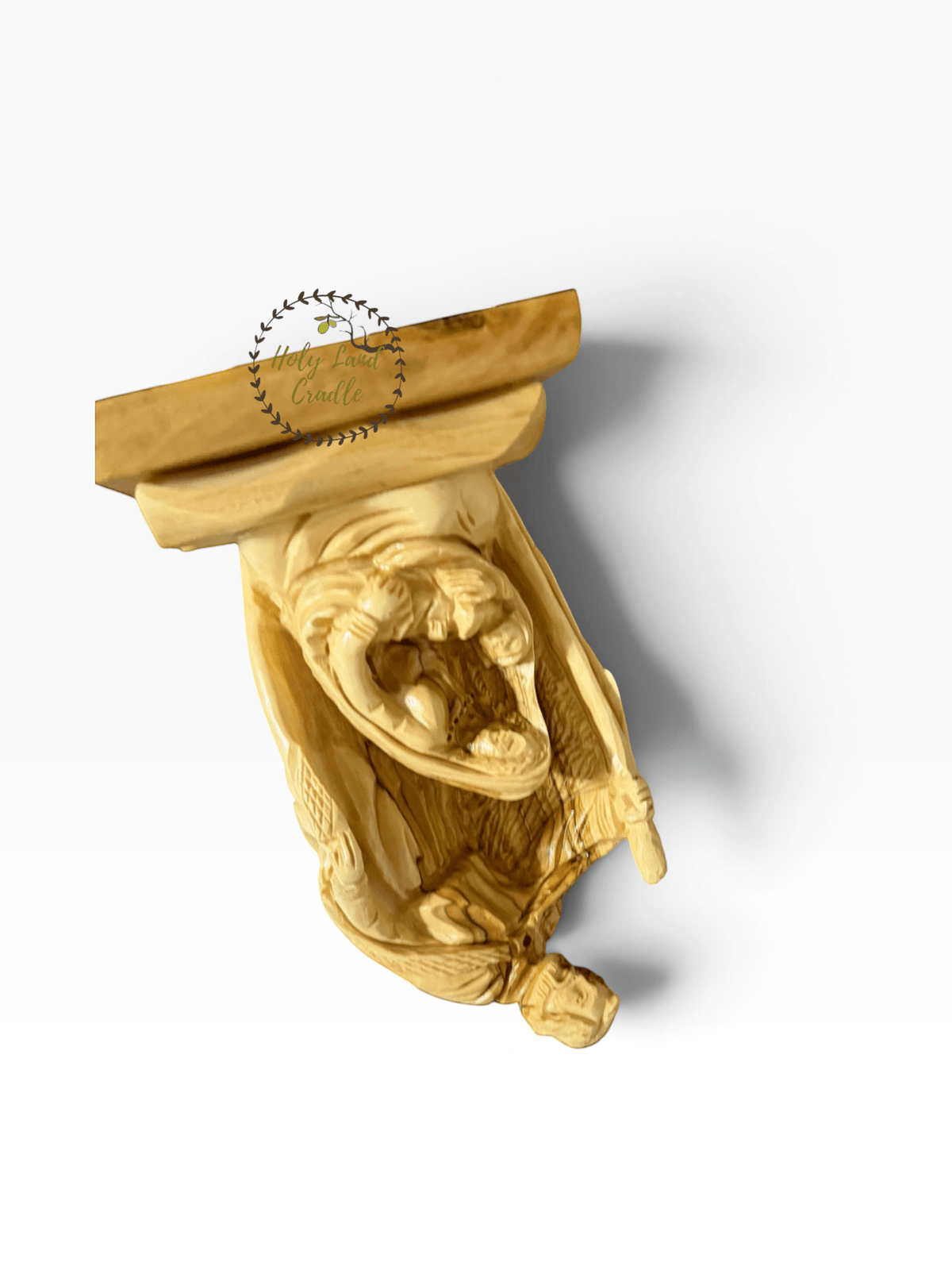 Hand-Carved Olive Wood Holy Family Nativity — A Savior Is Born - Holy Land Cradle