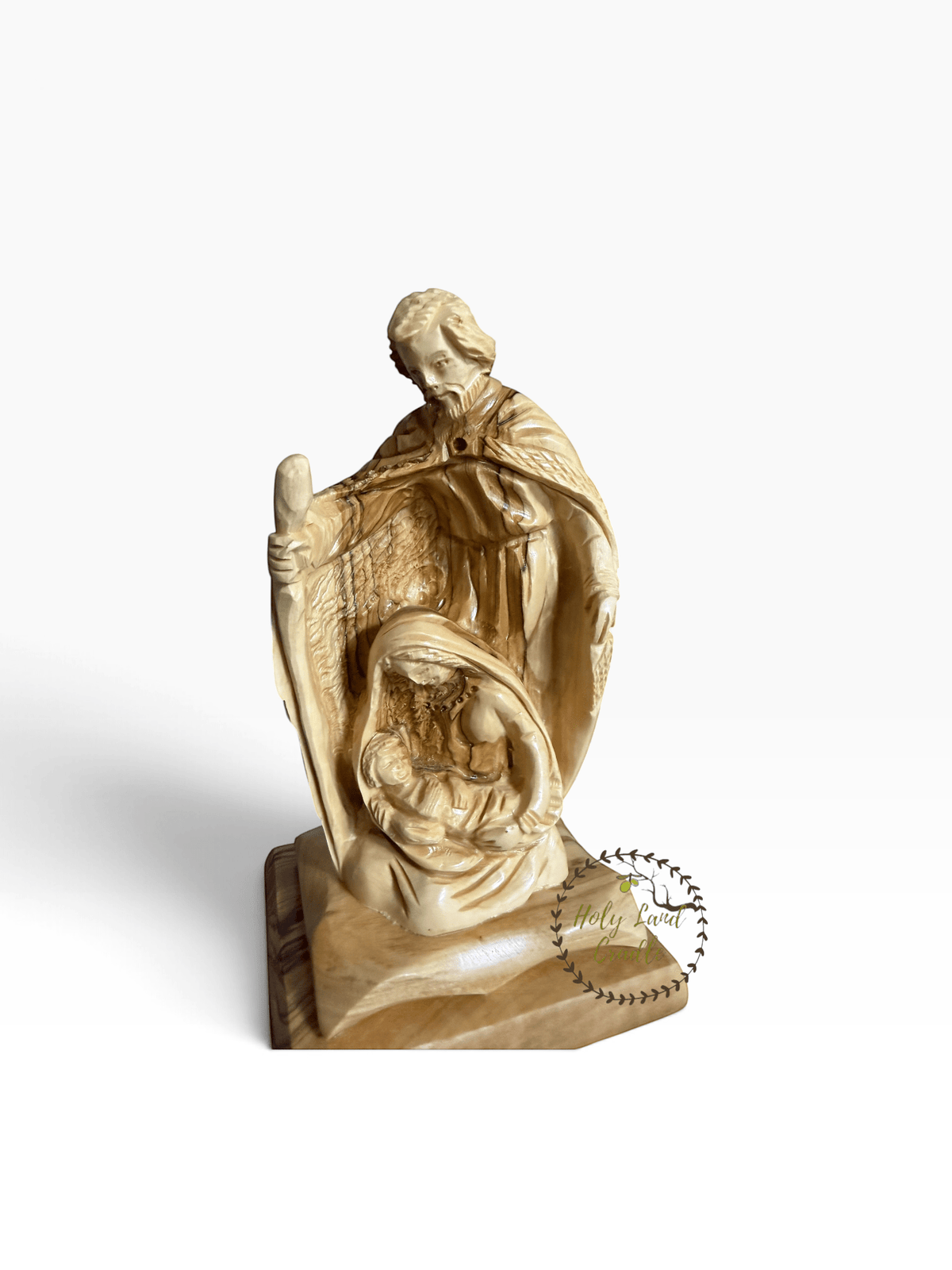 Hand-Carved Olive Wood Holy Family Nativity — A Savior Is Born - Holy Land Cradle