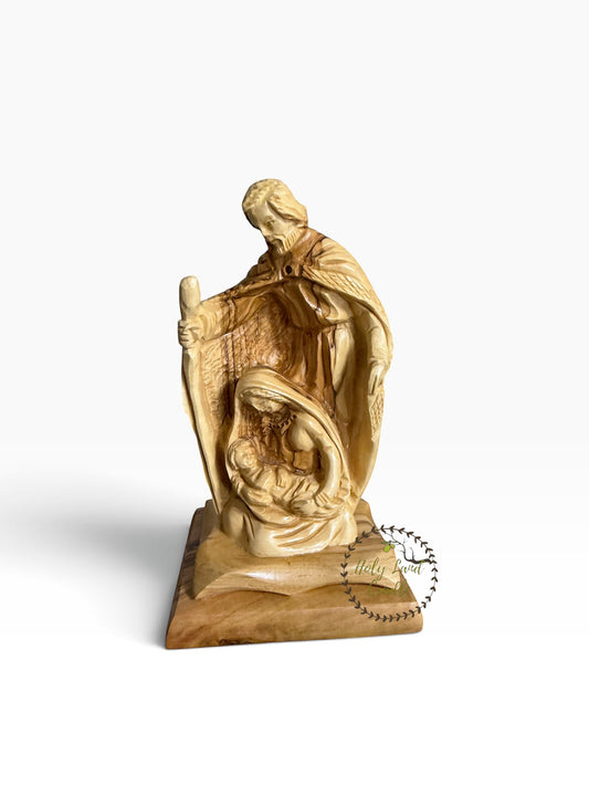 Hand-Carved Olive Wood Holy Family Nativity — A Savior Is Born - Holy Land Cradle