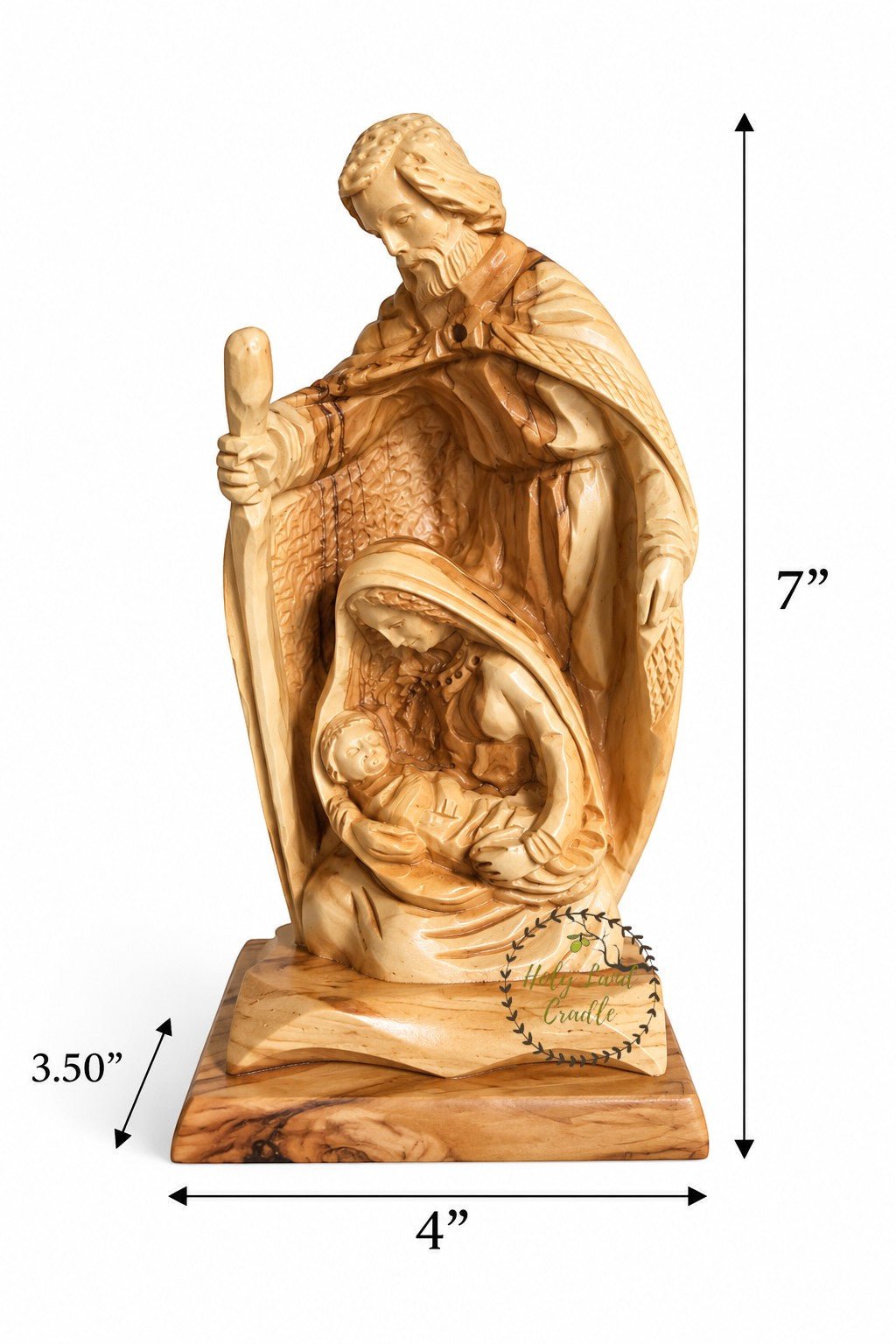 Hand-Carved Olive Wood Holy Family Nativity — A Savior Is Born - Holy Land Cradle