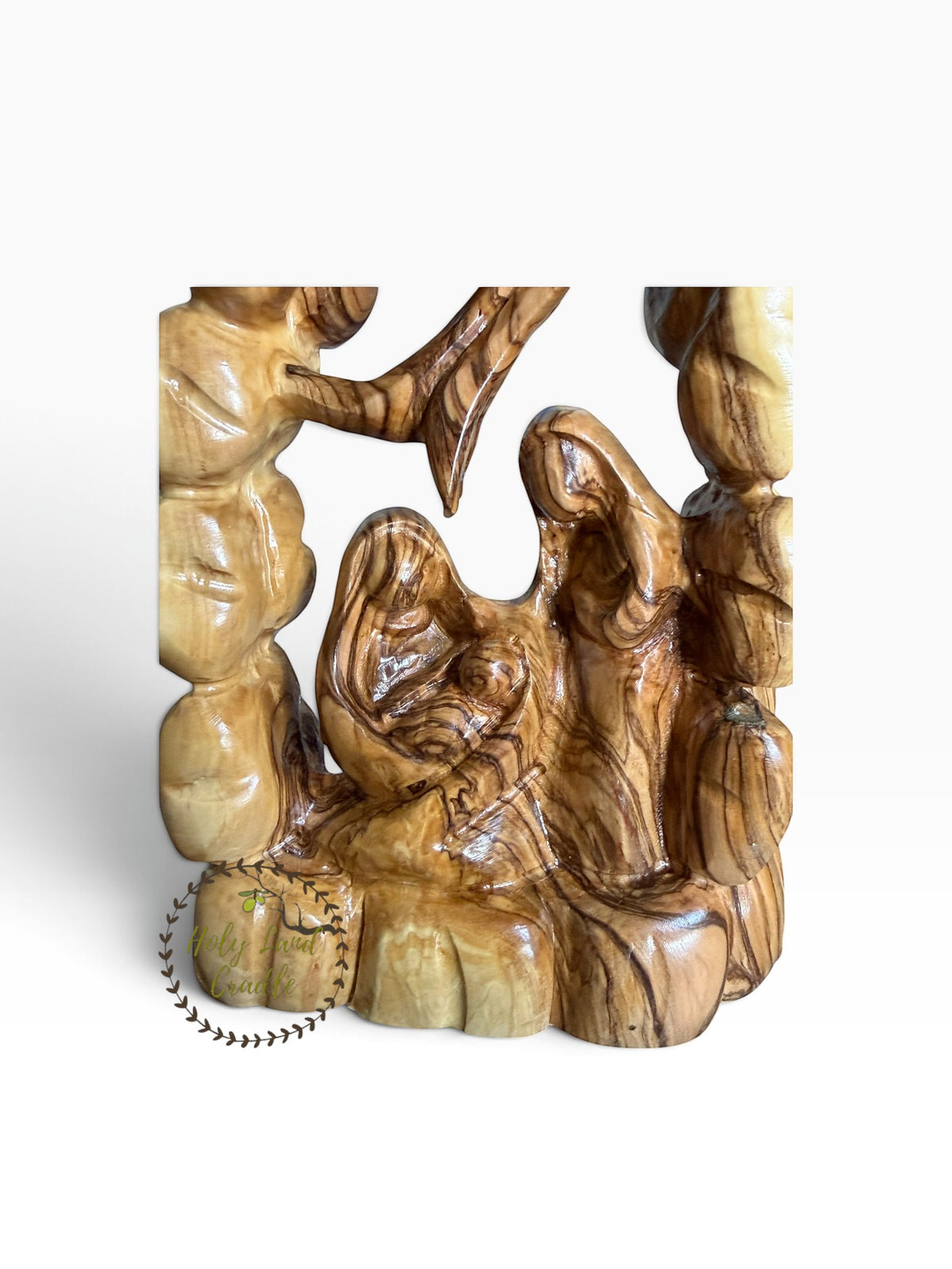 Olive Wood Holy Family Nativity with Floral Arch - Holy Land Cradle