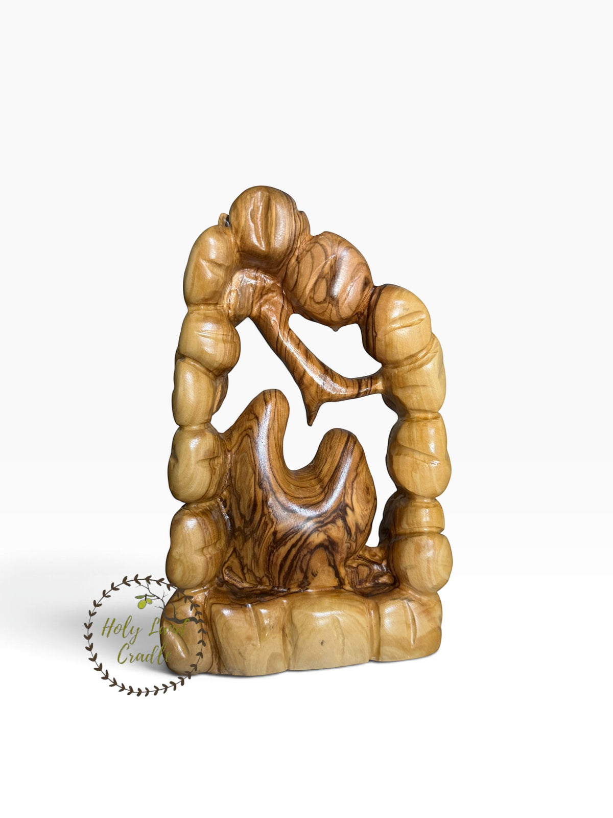 Olive Wood Holy Family Nativity with Floral Arch - Holy Land Cradle