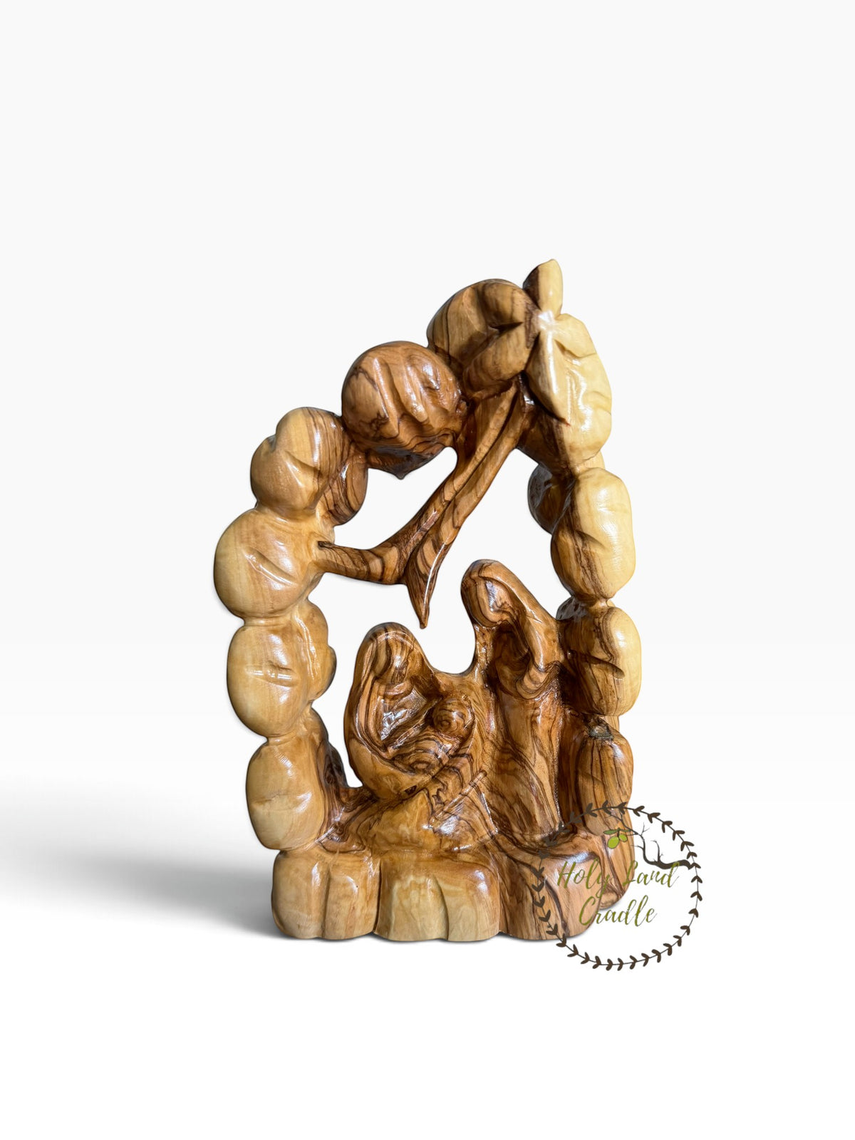Olive Wood Holy Family Nativity with Floral Arch - Holy Land Cradle
