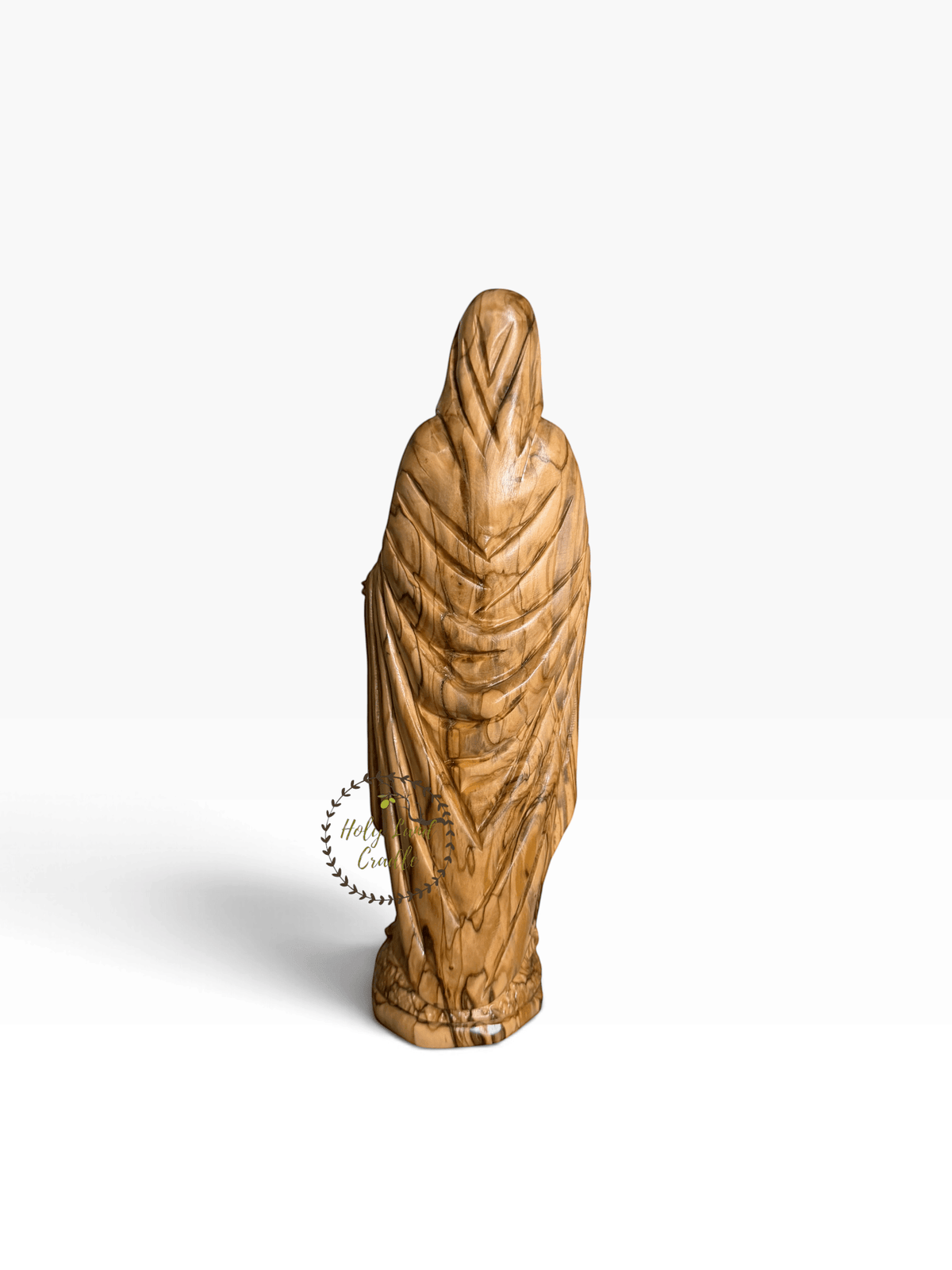 Hand-Carved Olive Wood Virgin Mary with Open Hands - Holy Land Cradle
