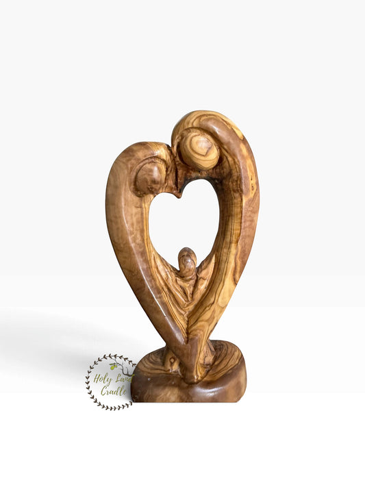 Olive Wood Abstract Holy Family – Heart Shaped - Holy Land Cradle