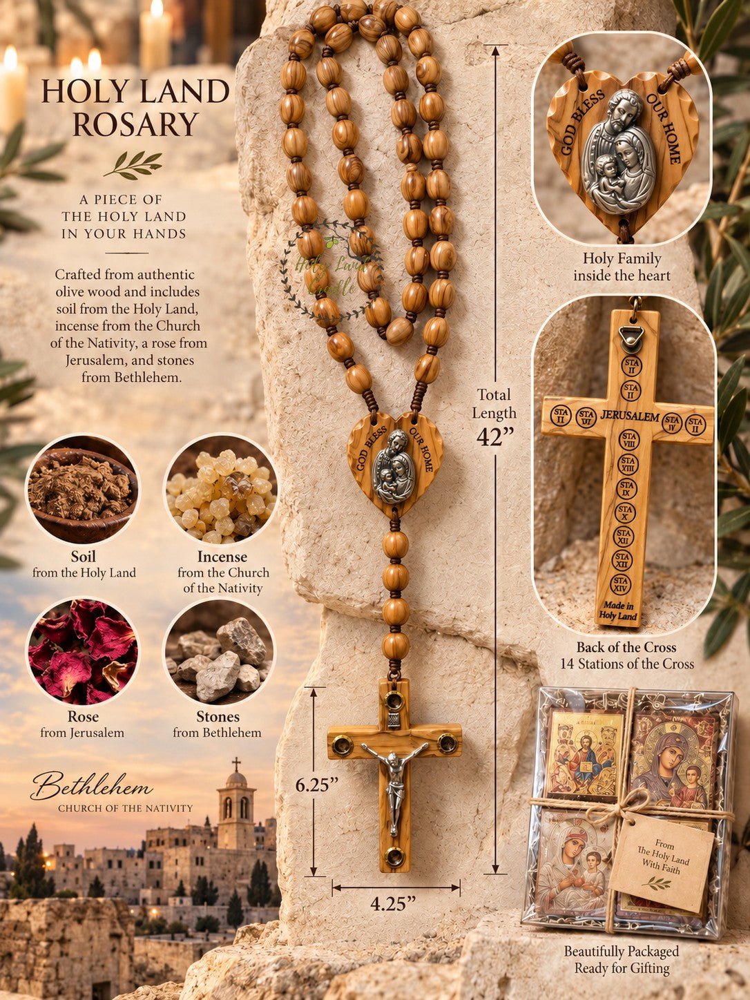 Holy Land Olive Wood Wall Rosary — God Bless Our Home - Holy Land Cradle
