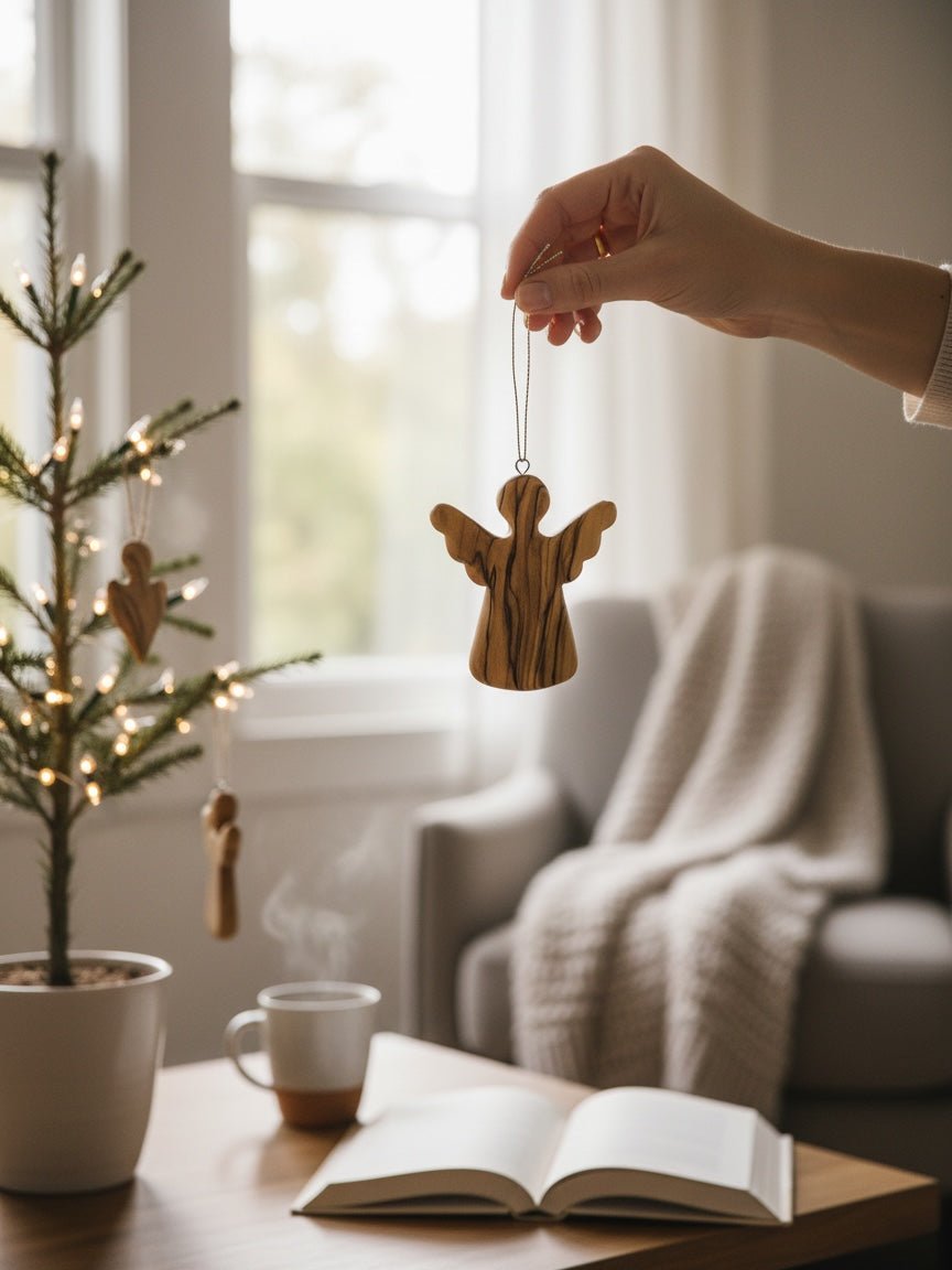 Olive Wood Angel Ornament - Holy Land Cradle