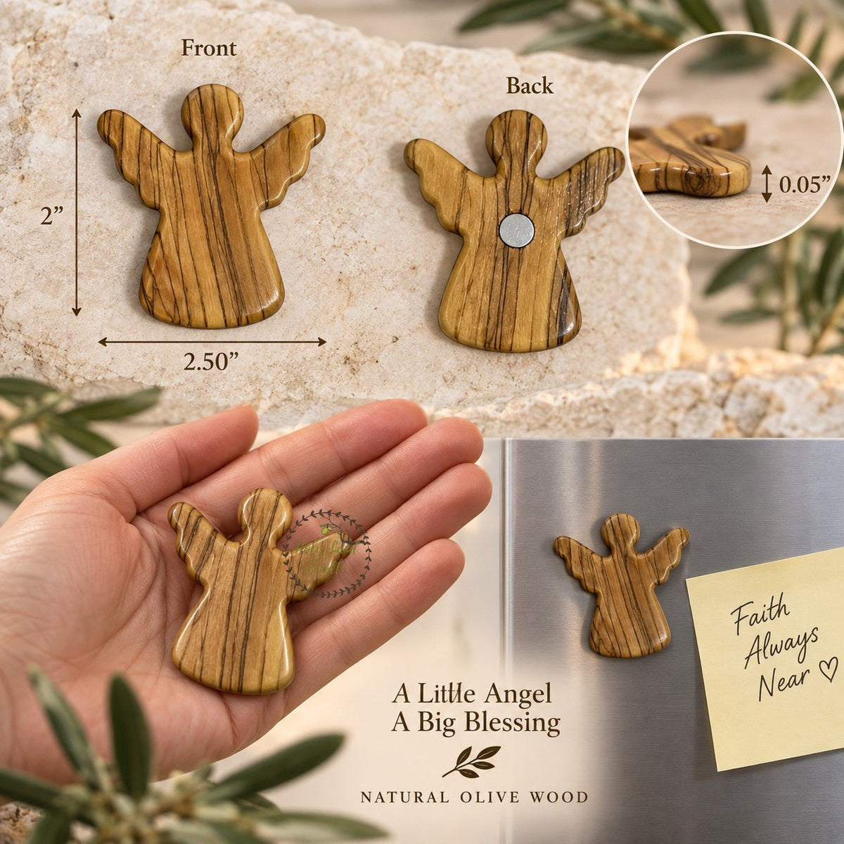 Olive Wood Angel Magnet – Set of 2 - Holy Land Cradle
