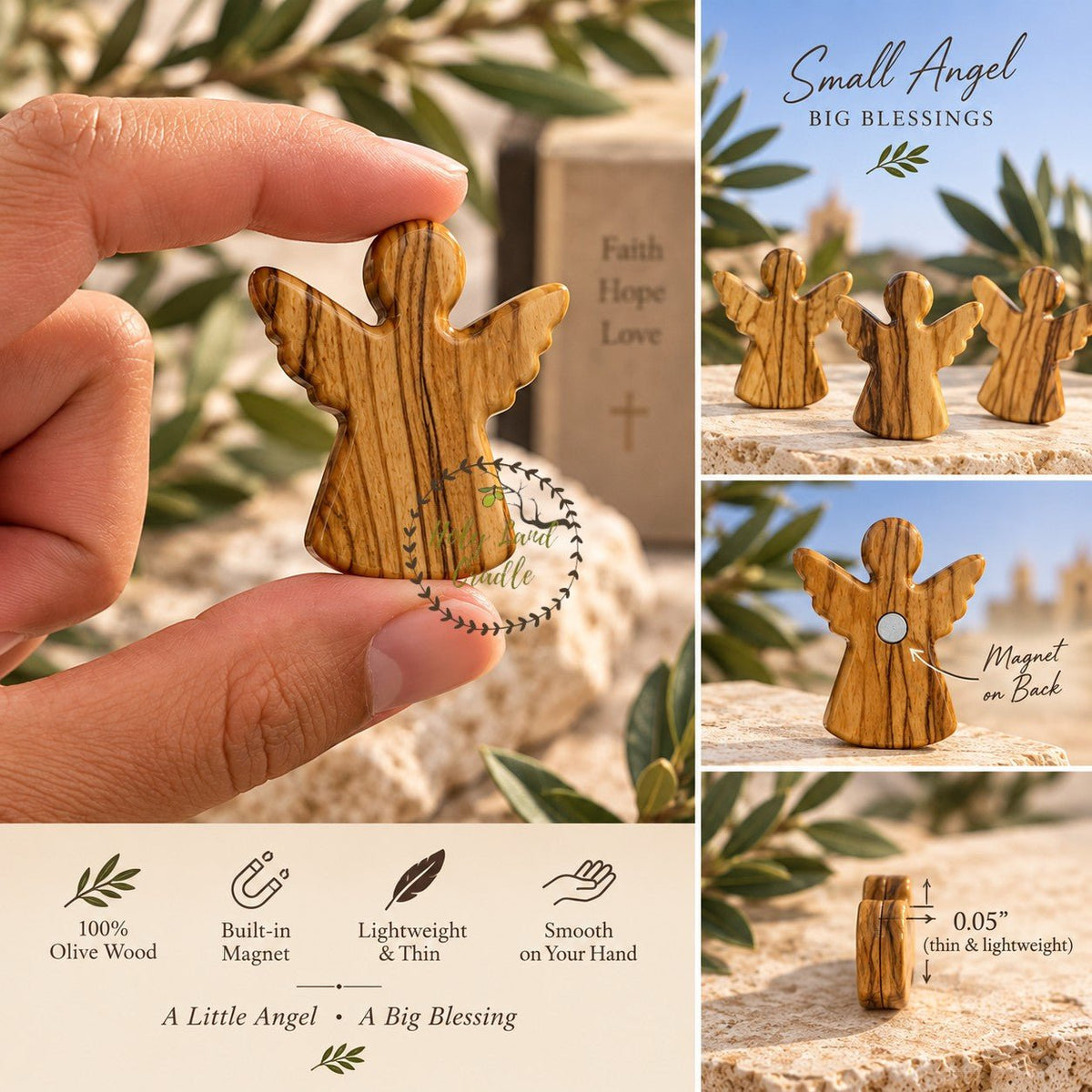 Olive Wood Angel Magnet – Set of 2 - Holy Land Cradle