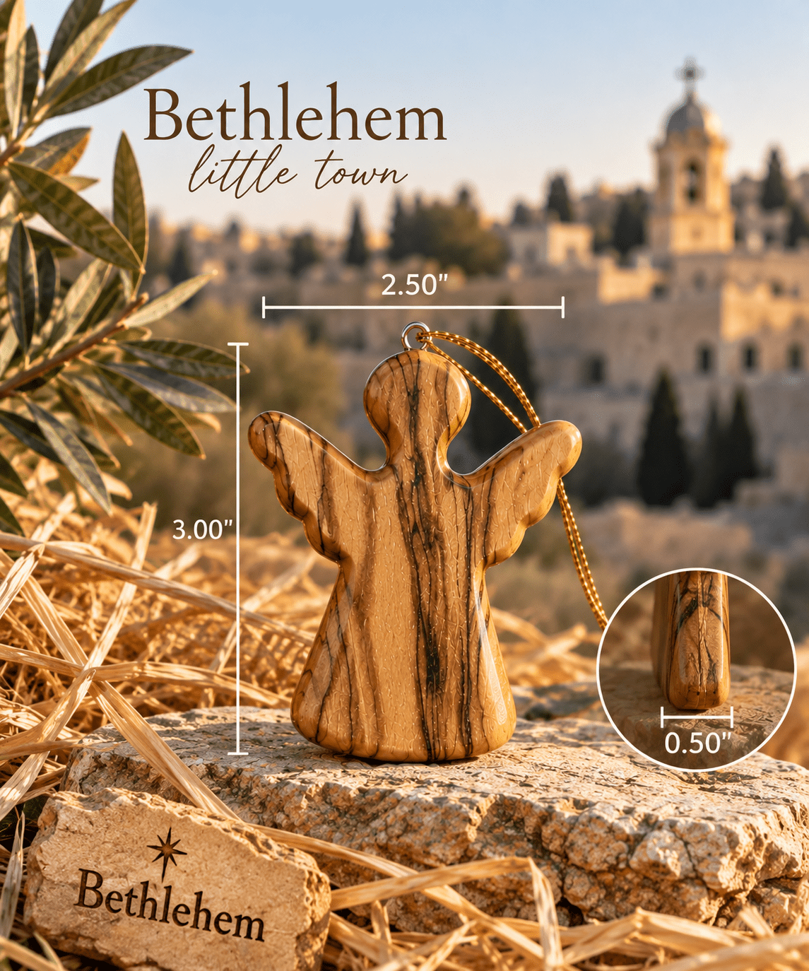 Olive Wood Angel Ornament - Holy Land Cradle