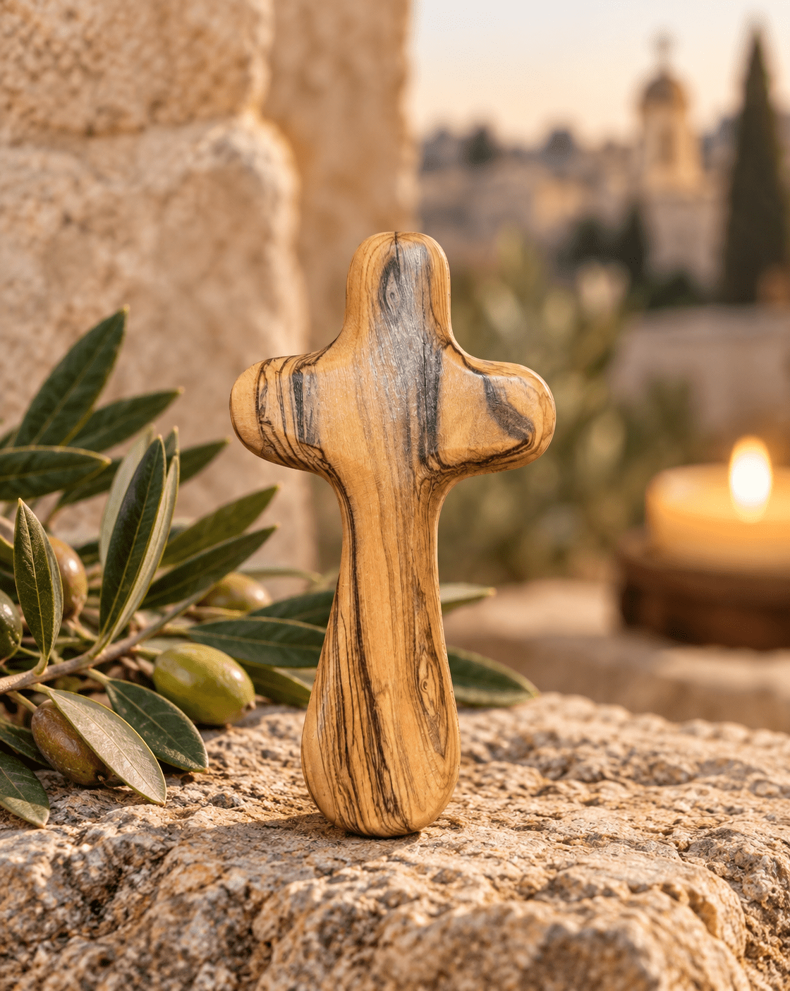 Olive Wood Comfort Holding Cross - Holy Land Cradle
