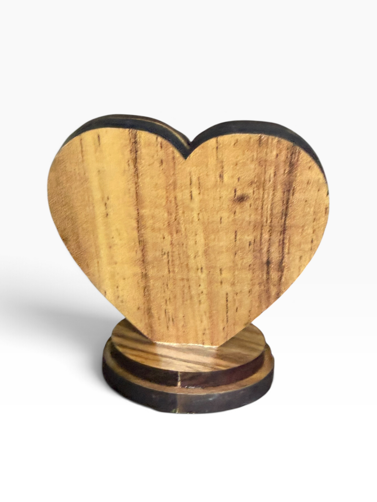 Olive Wood Heart - God Bless Our Home with Silver Holy Land Icon