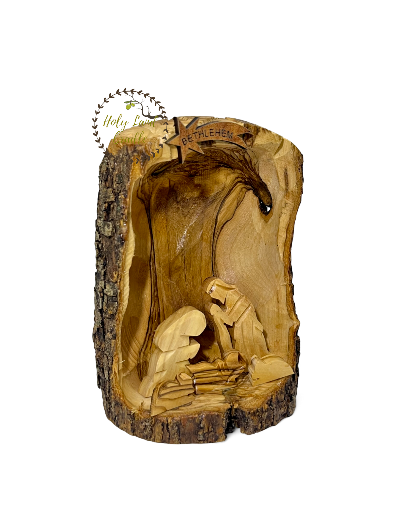 Olive Wood Nativity with Natural Bark